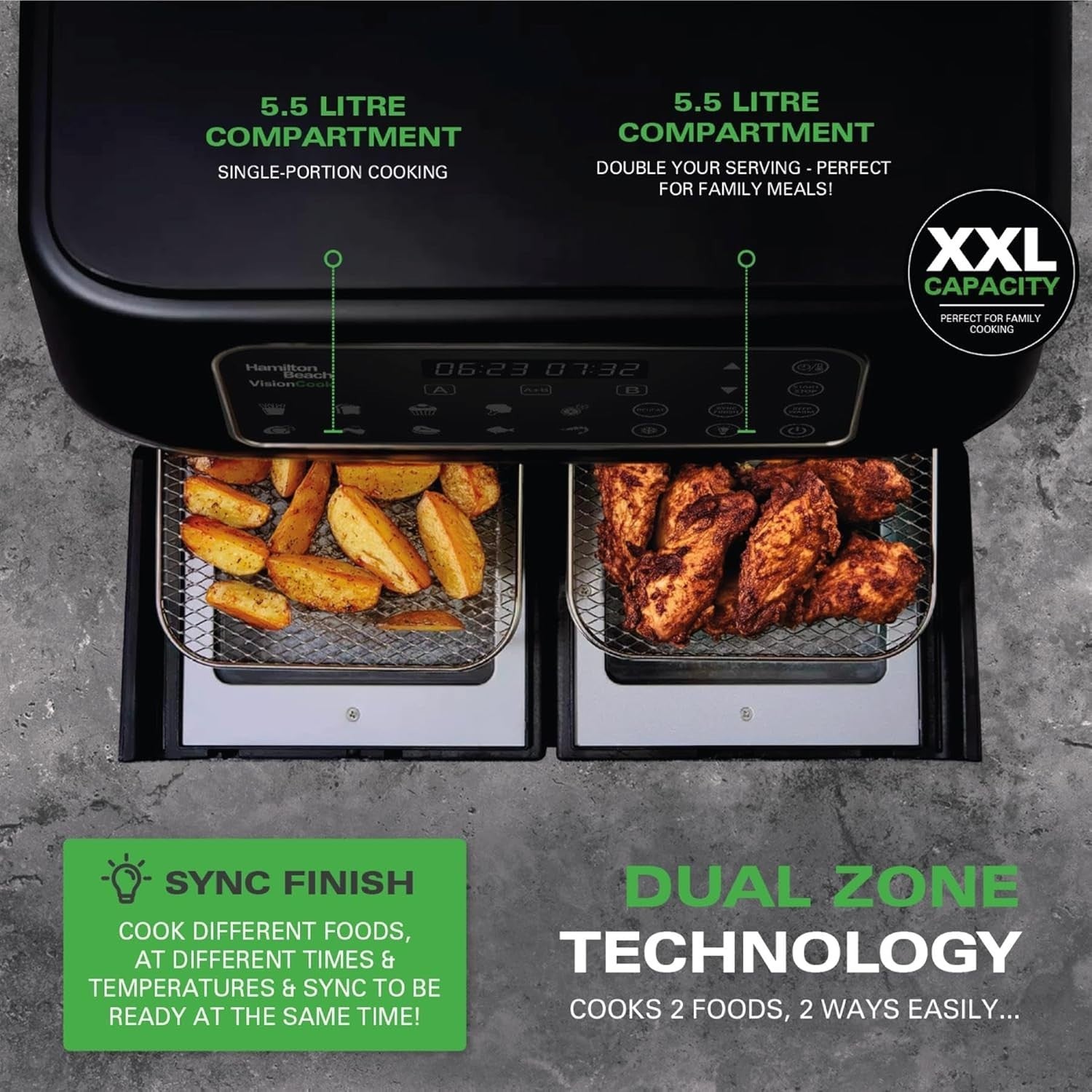 11L Dual Zone Air Fryer With Viewing Windows 10 Presets Smart Finish 2400W