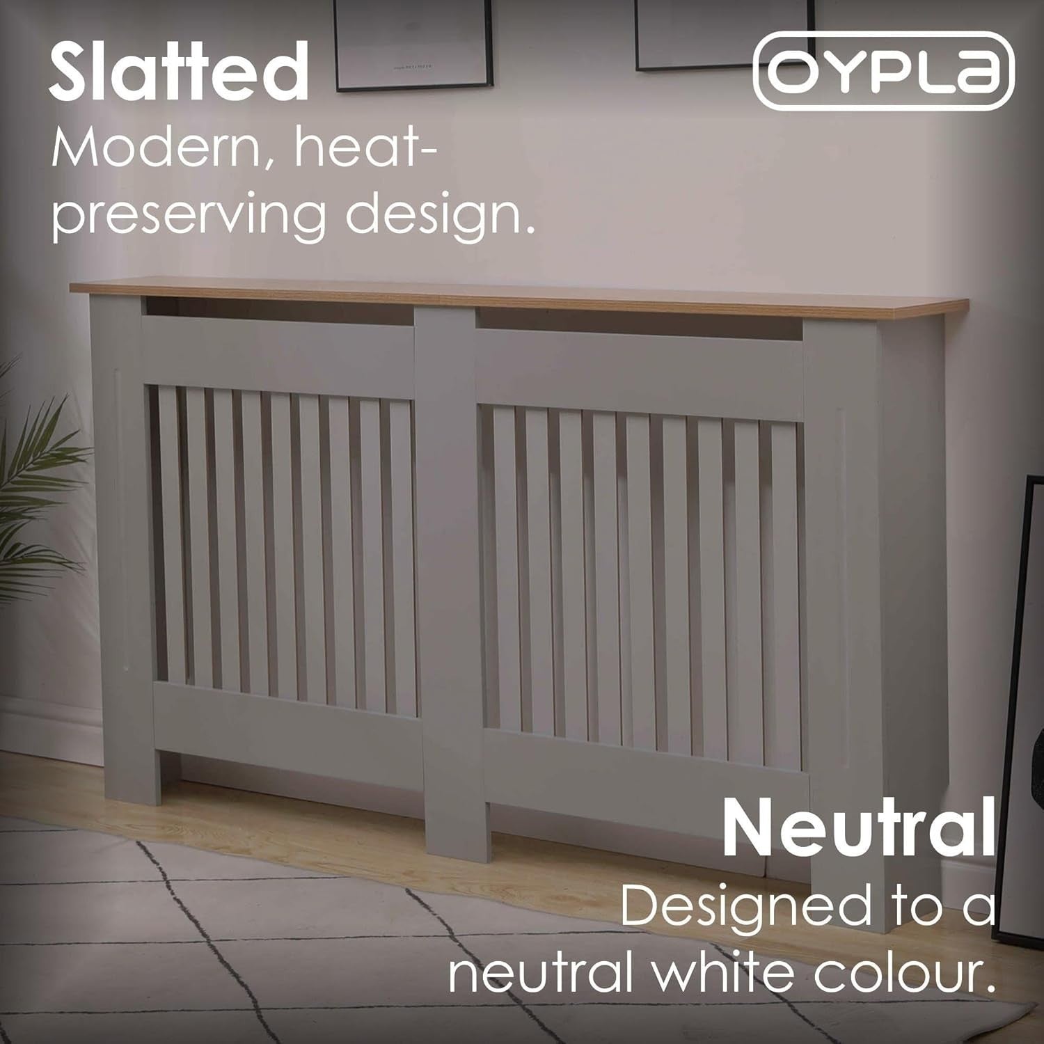 Large Grey Radiator Cover | Slatted MDF Cabinet