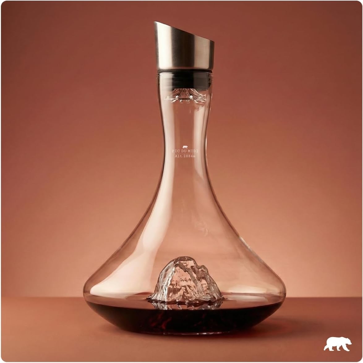 Hand-Blown 1.8L Crystal Wine Decanter with Mountain Base & 3-in-1 Stopper