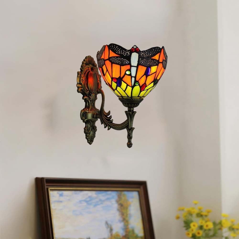 Vintage Stained Glass Wall Lamp Indoor Sconce for Staircase & Bedroom