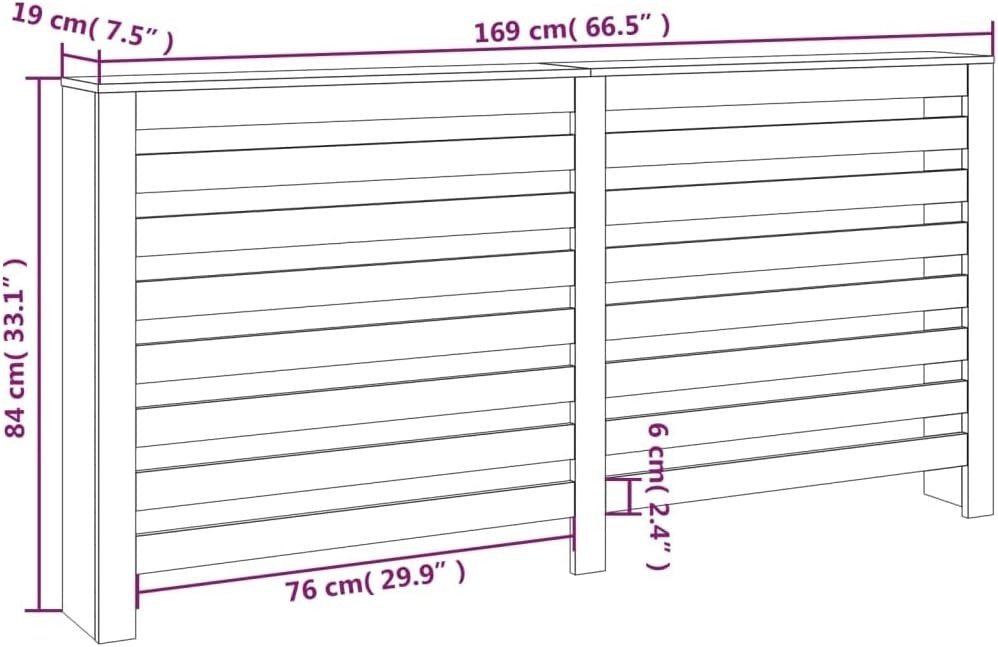 Modern White Radiator Cover Solid Pine Wood Slatted Shelf 169x19x84cm