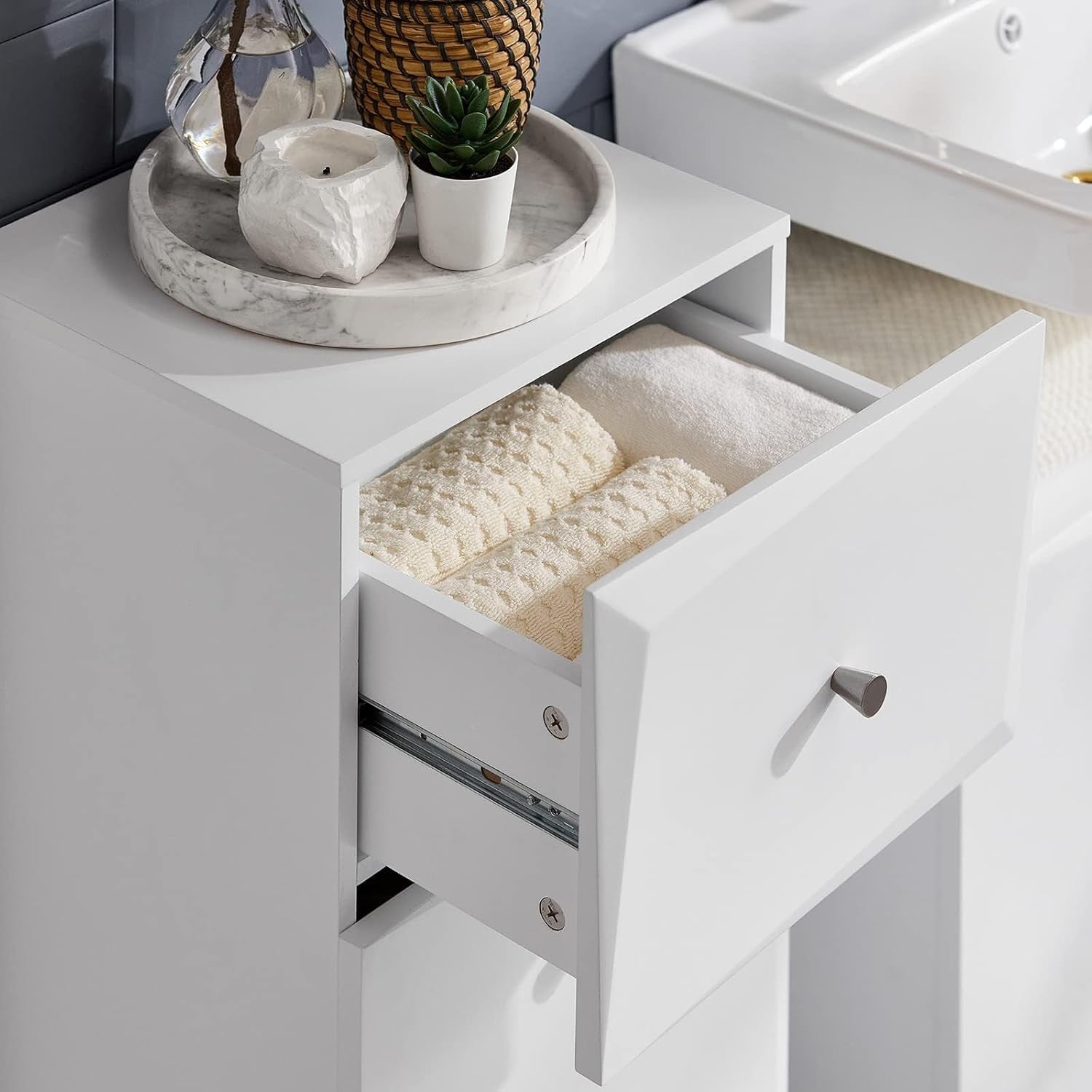 SoBuy Bathroom Cabinet with Laundry Basket – Laundry Cabinet with Drawer – Compa