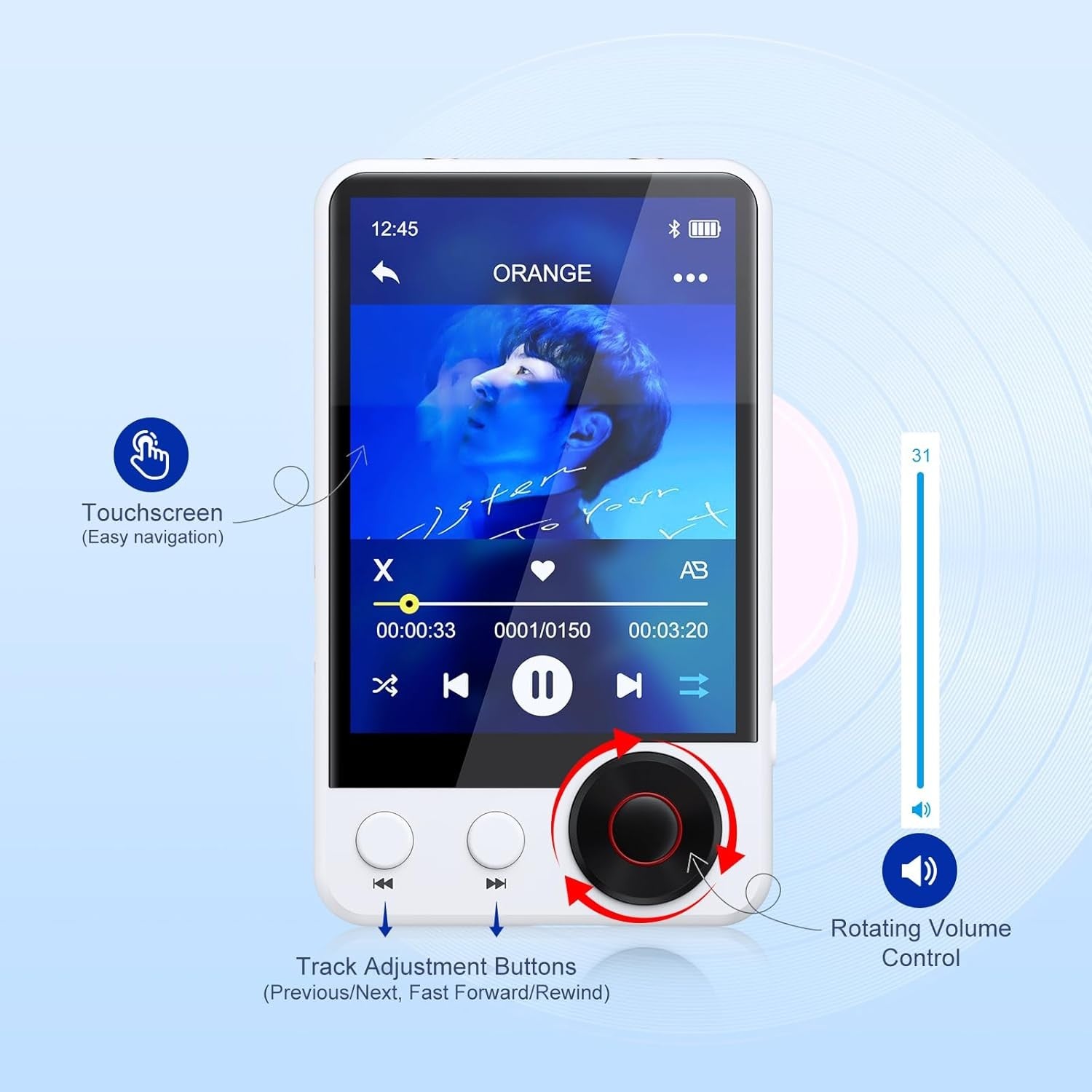 128GB MP3 Player Bluetooth 5.3 Touch Screen Speaker FM