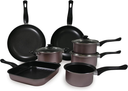 10Pcs Rose Gold Non Stick Cookware Pots and Pans Set with Glass Lids & Grill Pan