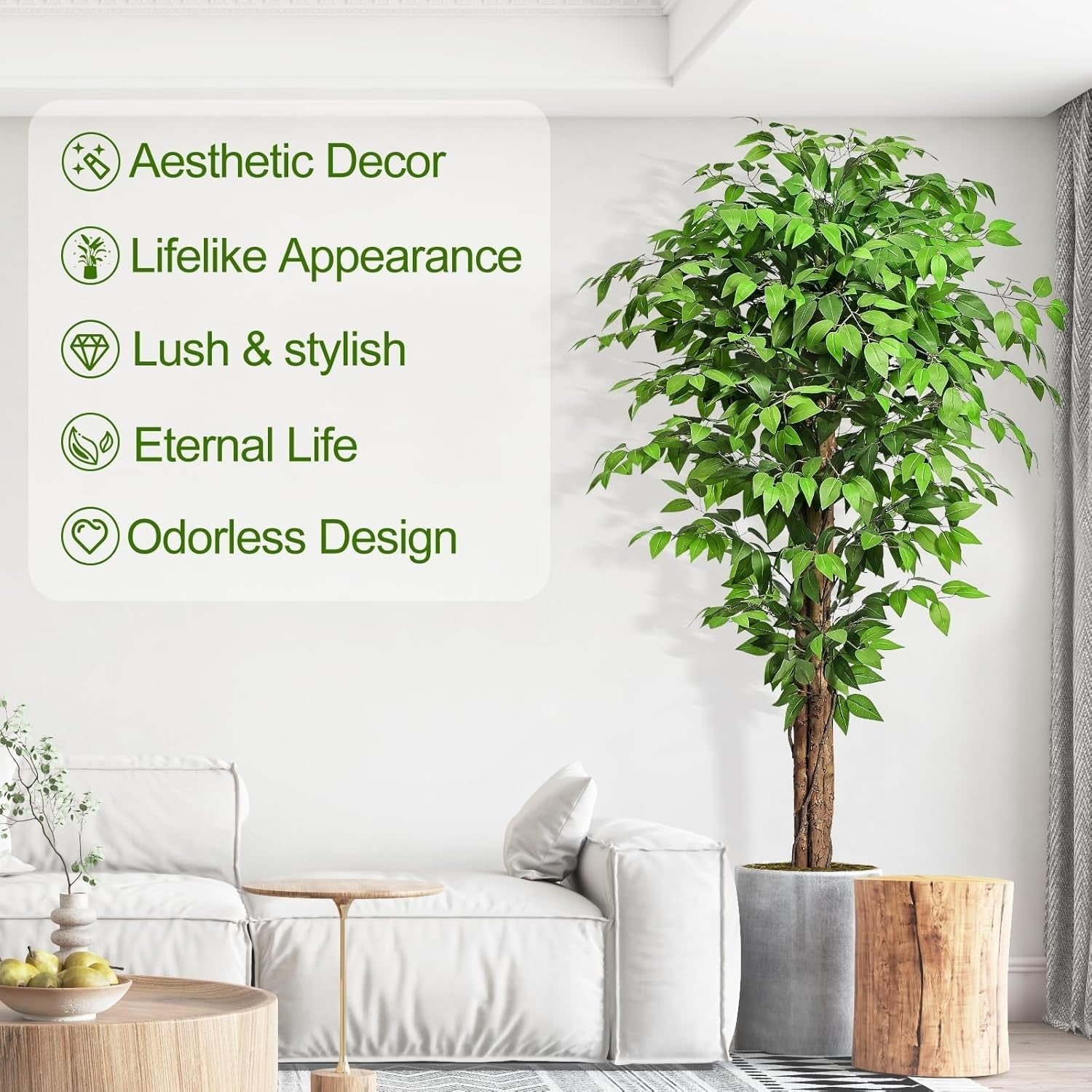 Tall 6.2ft Artificial Ficus Trees with Curved Trunks Set of 2 Indoor Home Decor