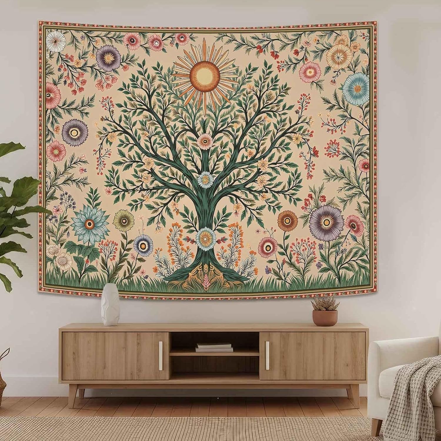 Tree of Life Moon Phase Tapestry Sun Celestial Boho 80x60