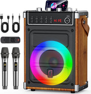 Karaoke Machine with 2 Wireless Mics Bluetooth PA LED