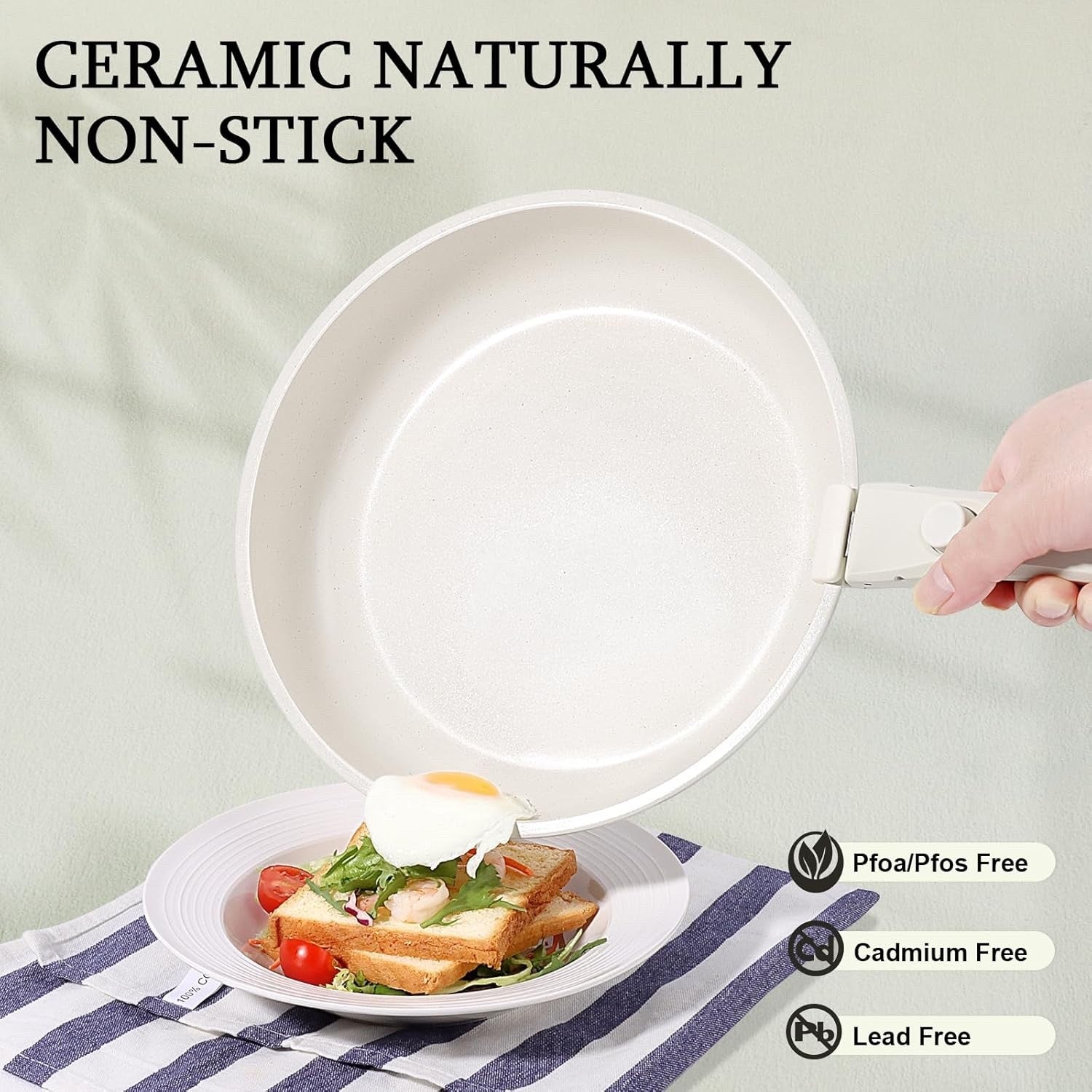 3pcs White Non Stick Cookware Set with Detachable Handle Frying Pan