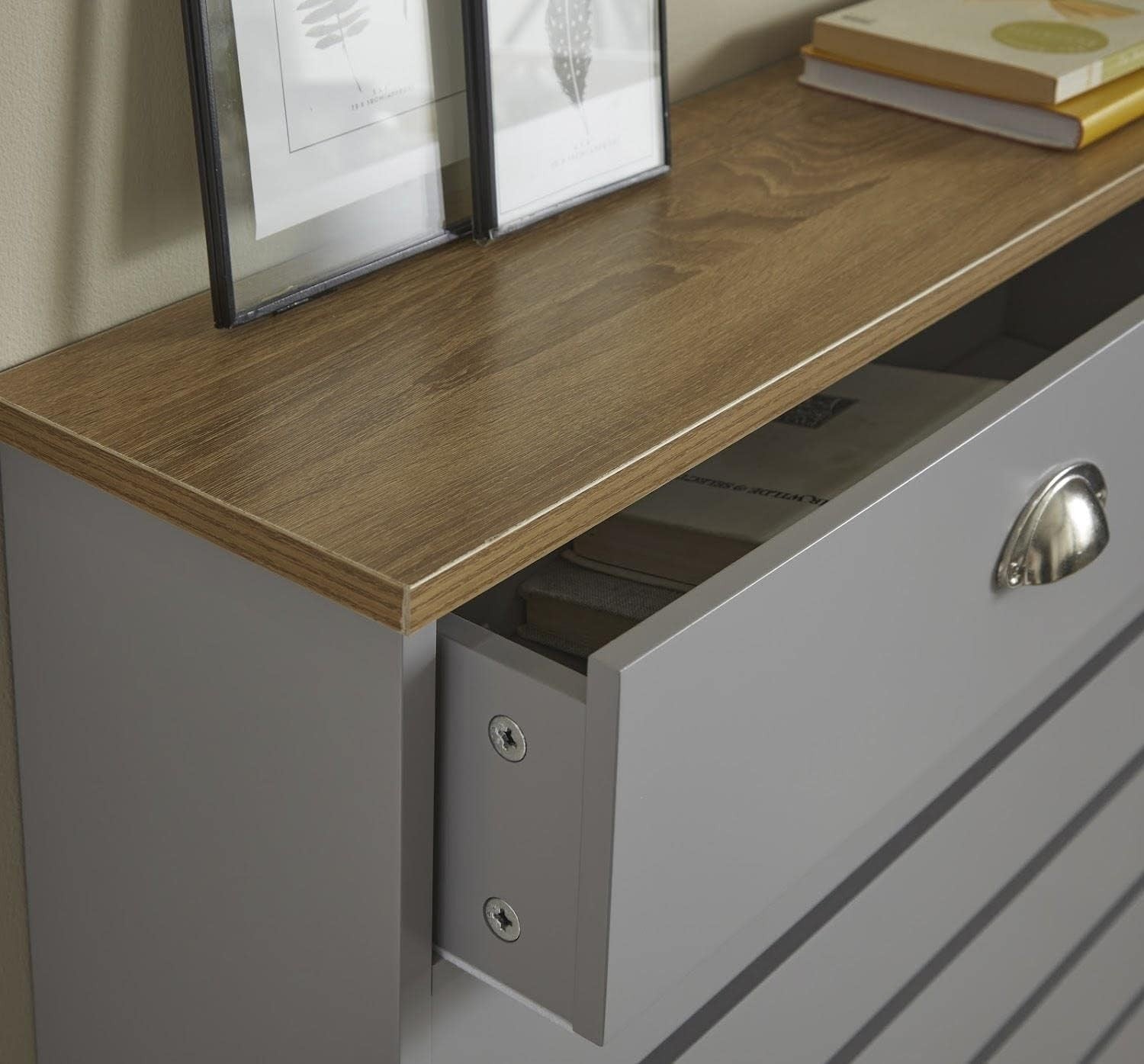 Grey Radiator Cover 111.5x19x96cm MDF Heating Cabinet | 2 Drawer