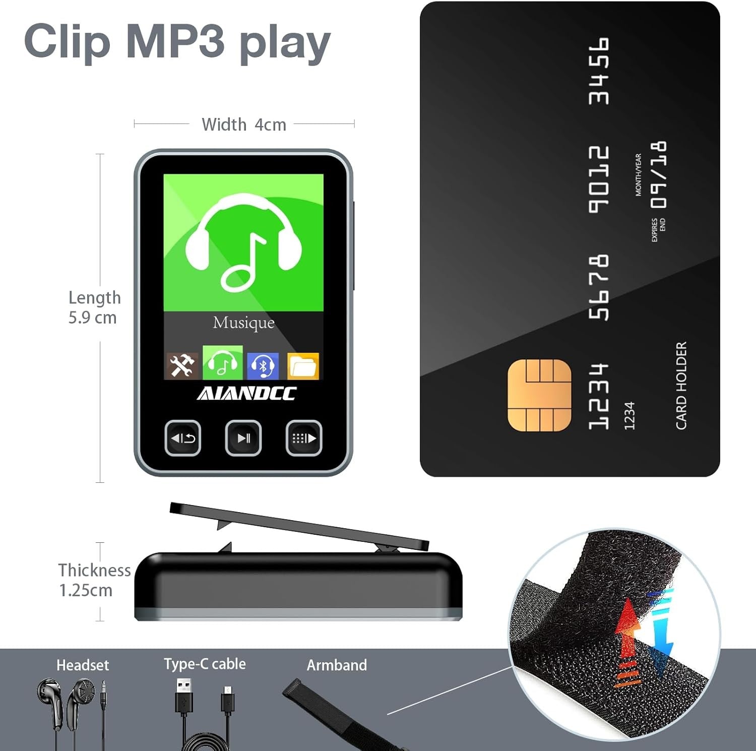 32GB Bluetooth 5.3 MP3 Player with Sports Clip & Armband – Black