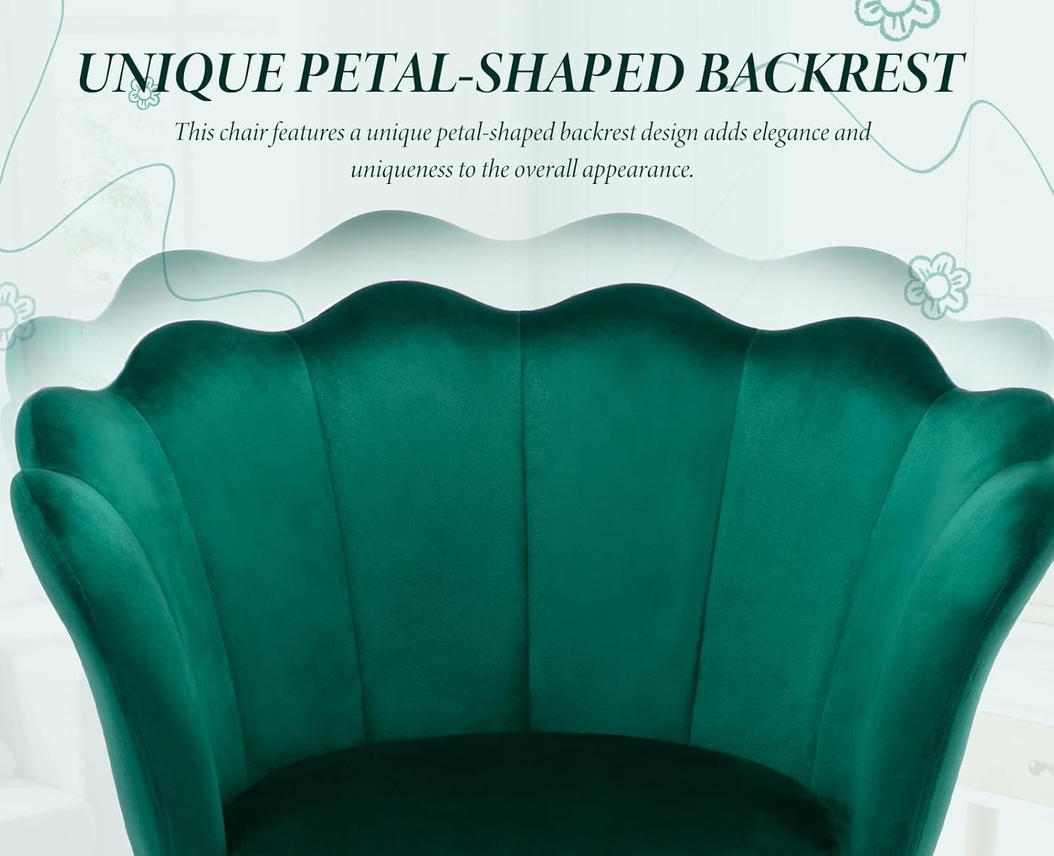Green Velvet Lounge Chair Gold Legs | Petal Back Armchair for Bedroom
