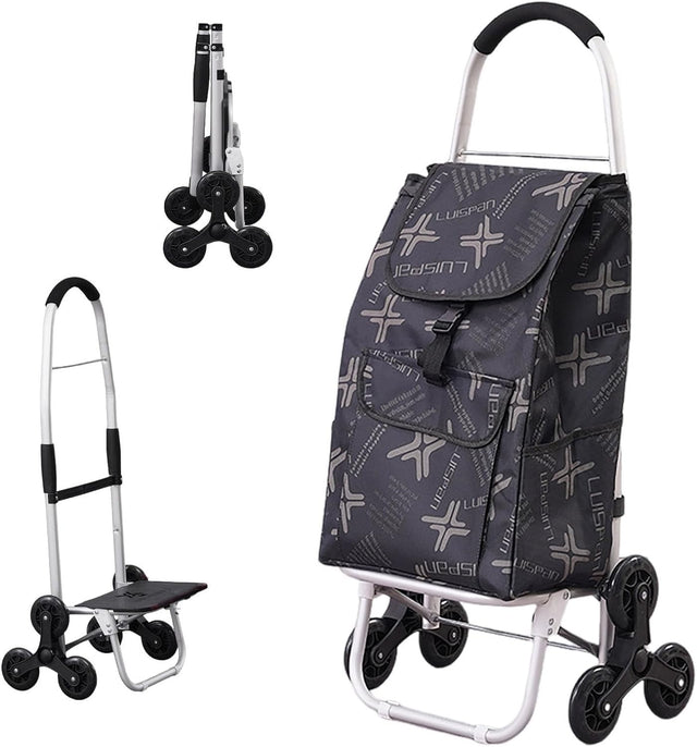 6-Wheel Foldable Stair Climber Trolley w/ Waterproof Detachable Shopping Bag