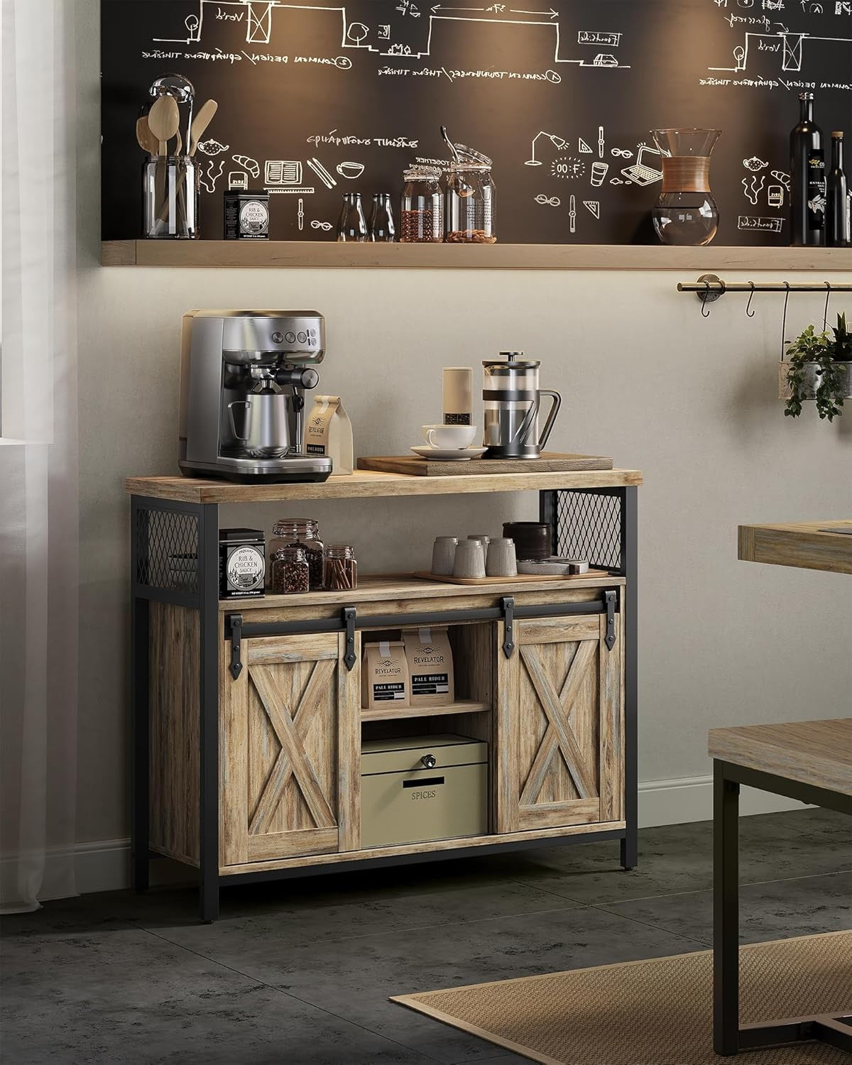 Turquoise Brown Sideboard Sliding Barn Door Industrial Storage Cabinet