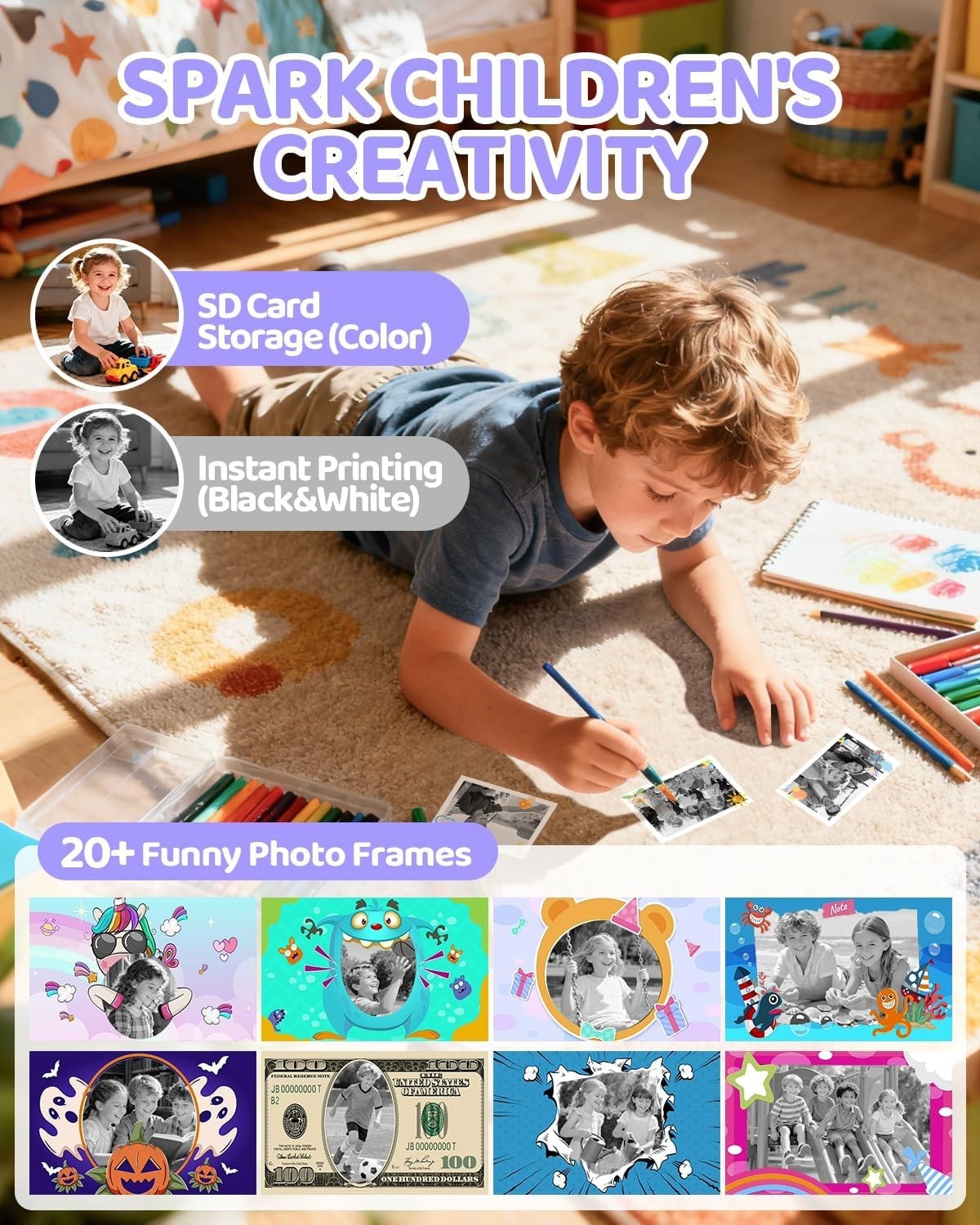 Kids Instant Print Camera 1080P HD Selfie Camera 32GB Card Toy Gift