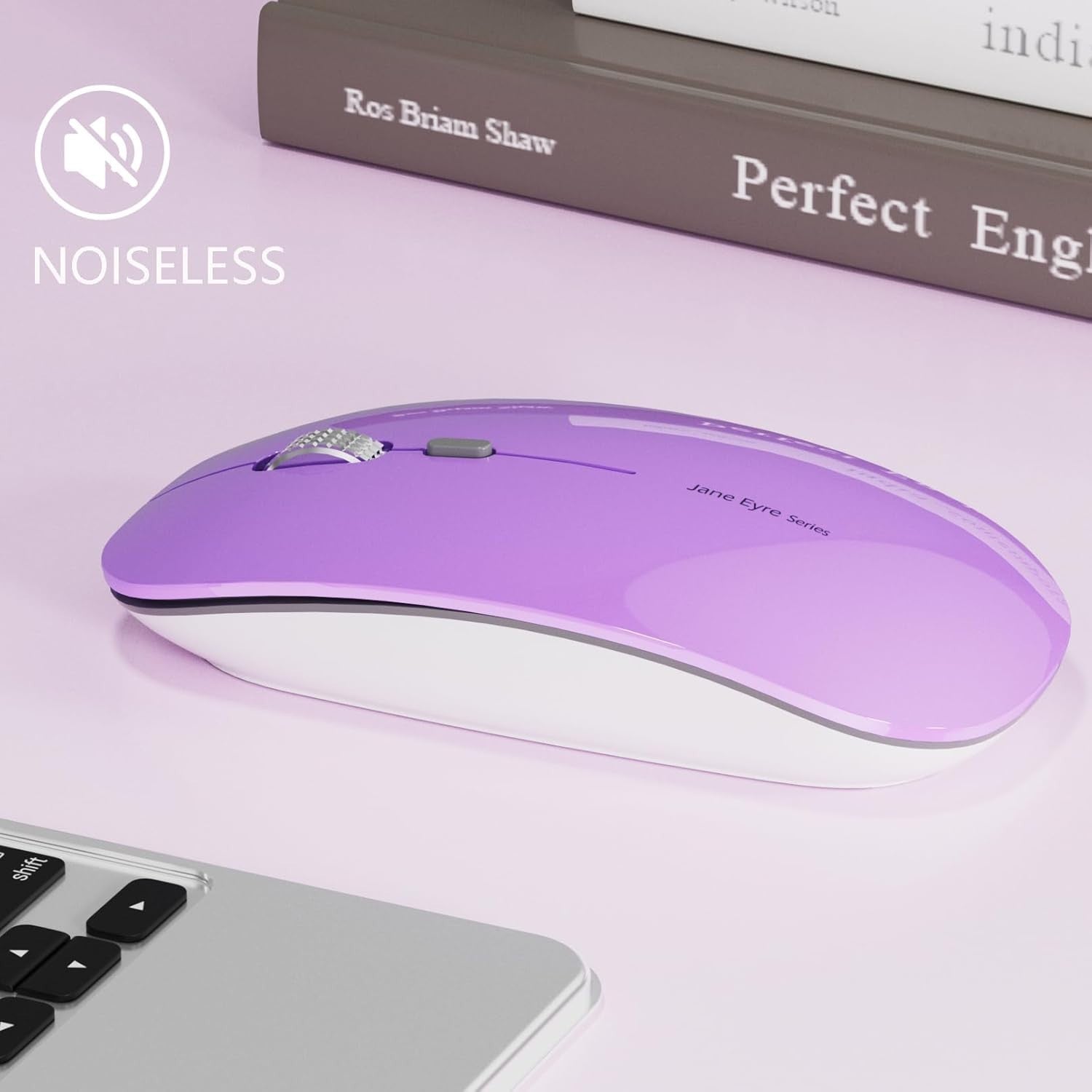 Portable Wireless Mouse Silent Rechargeable 2.4G 1600 DPI Purple