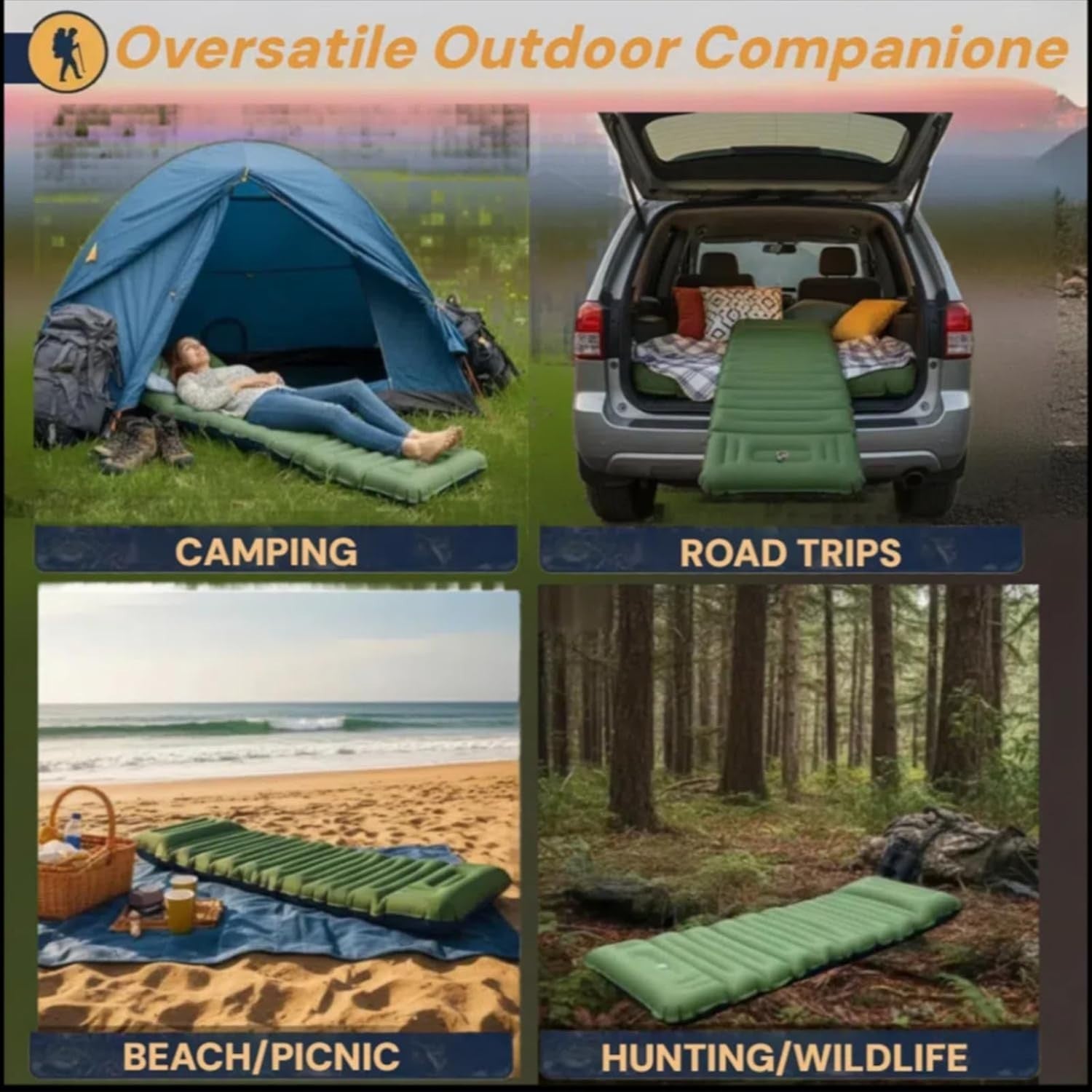 4in Inflatable Camping Sleeping Mat R4 Insulated Lightweight Hiking Pad