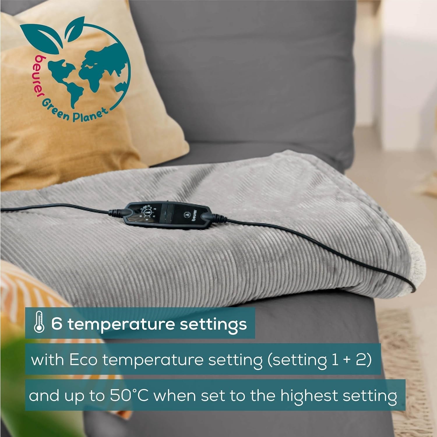 Electric Heated Throw Blanket Soft Cord 6 Heat Settings Auto Shut Off