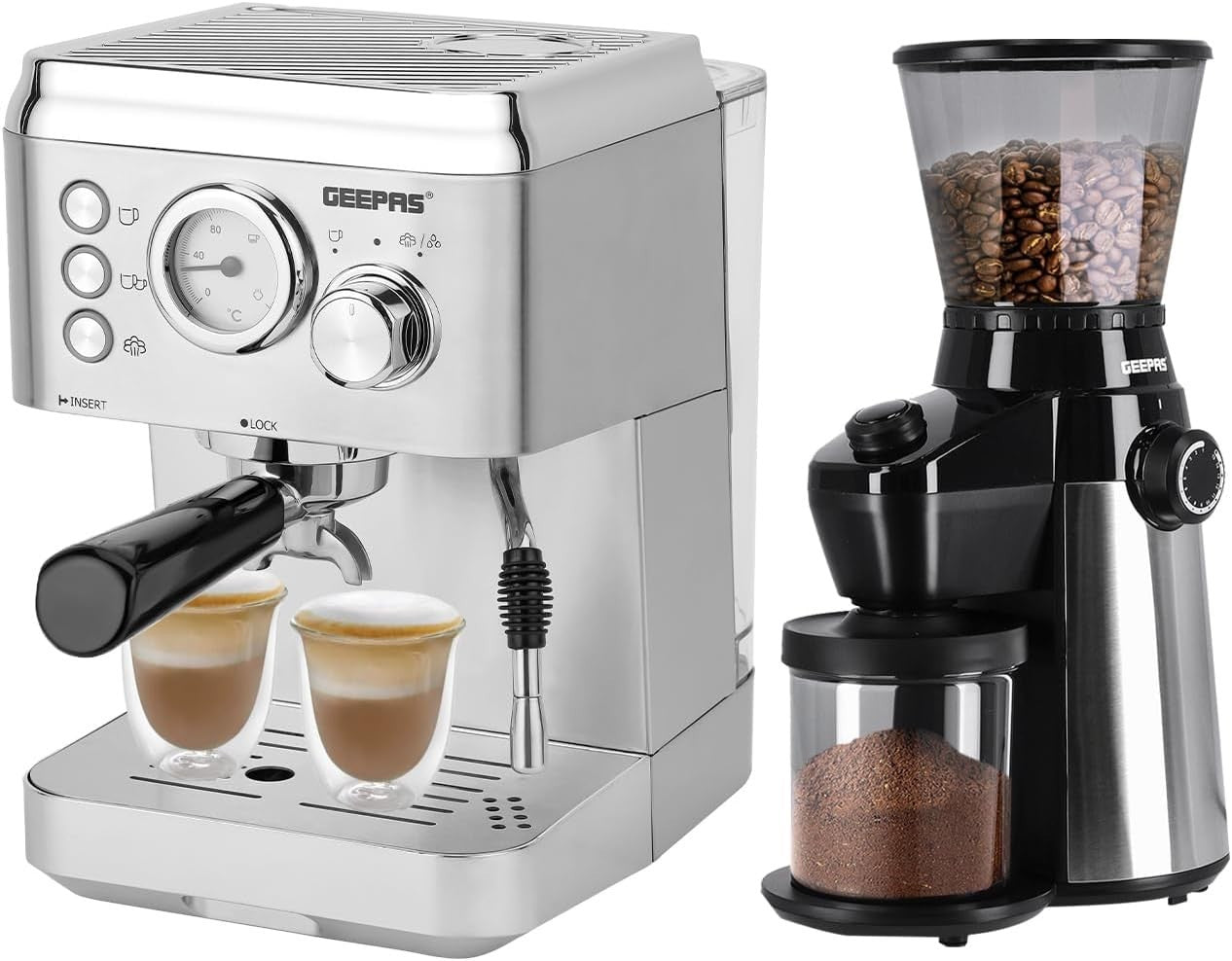 Espresso Machine 15 Bar with Milk Frother & Burr Grinder | 1.8L Tank
