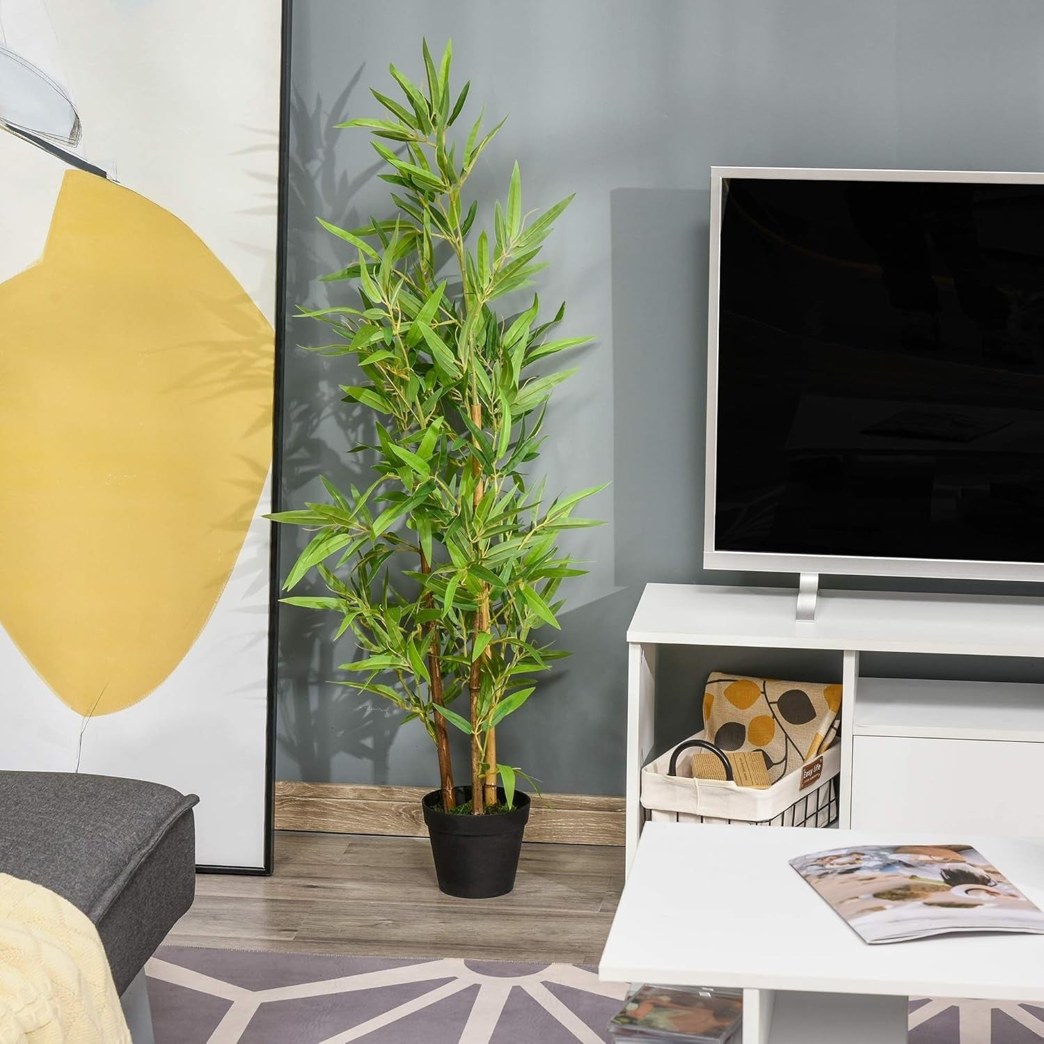 Set of 2 Artificial Bamboo Trees 120cm 4FT Faux Green Plants Home Garden Decor