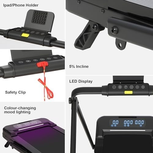 Folding Incline Treadmill with RGB Lighting Quiet 4-in-1 Walking Pad Home Gym
