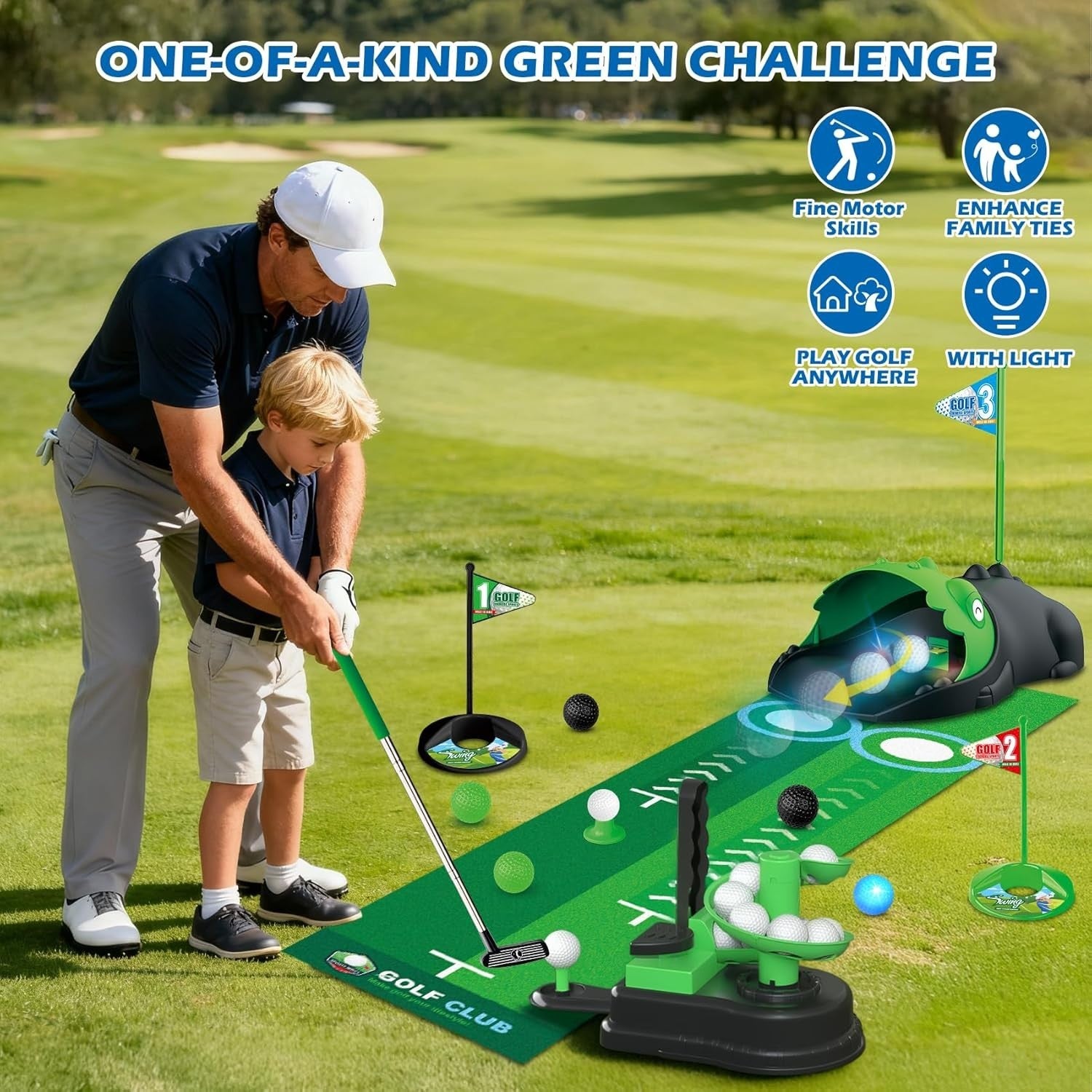 Kids Golf Toy Set 3in1 Indoor Outdoor Practice Game Auto Ball Return
