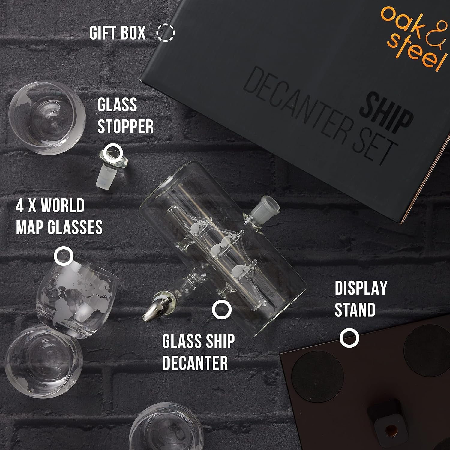 Whiskey Decanter Set 1000ml Ship Design with 6 Glasses Luxury Gift for Men Bar