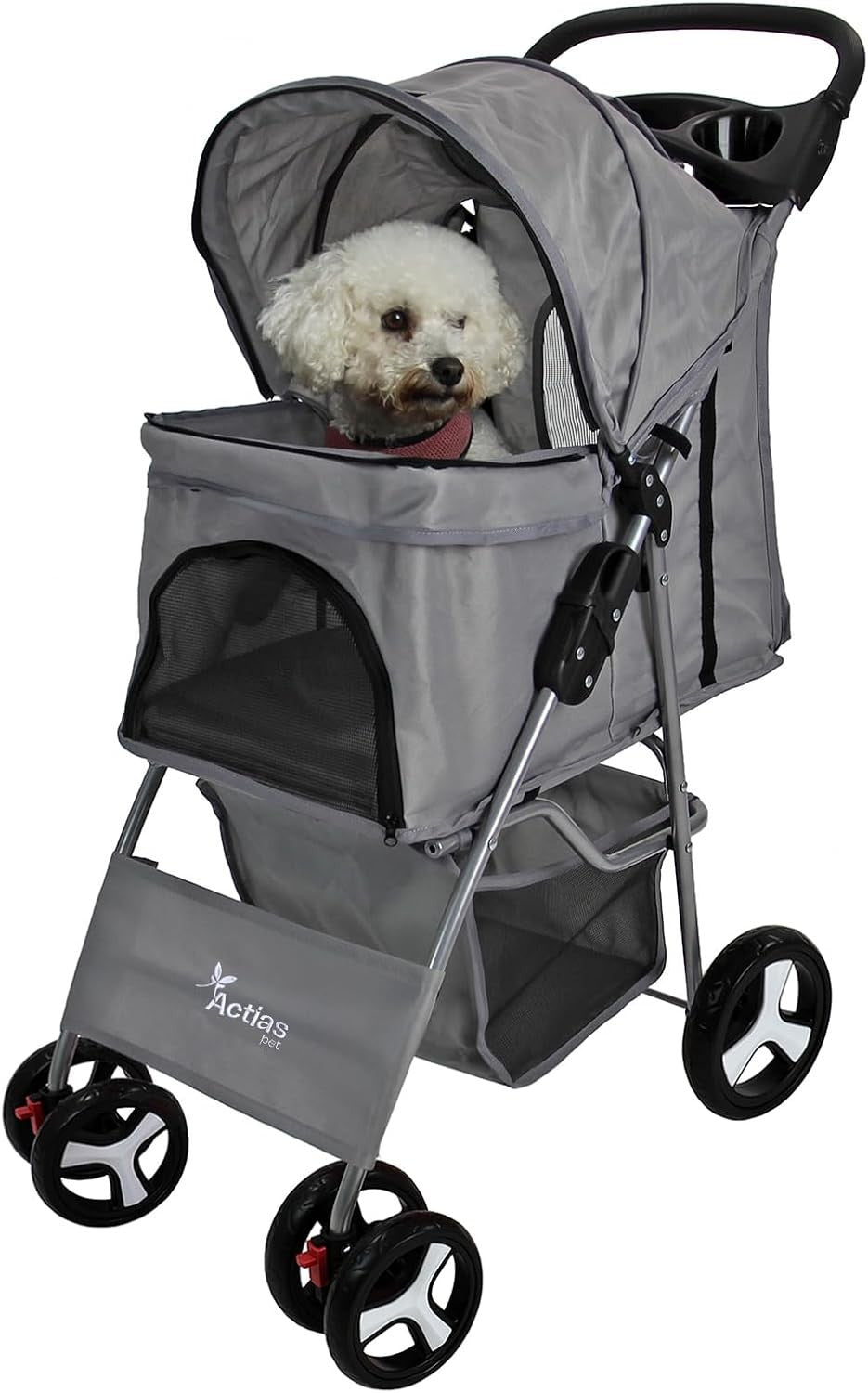 Pet Travel Stroller Dog Cat Pushchair Foldable Swivel Wheels 15kg Grey