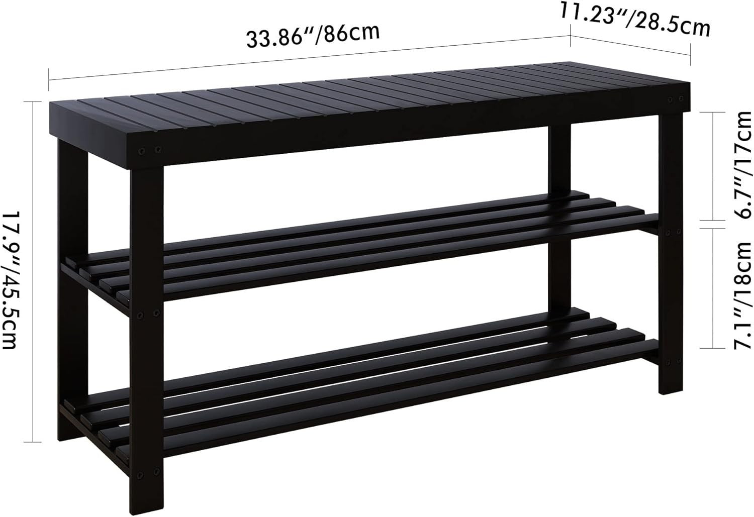 3-Tier Black Bamboo Shoe Rack Bench with Storage Shelf & Modern Design