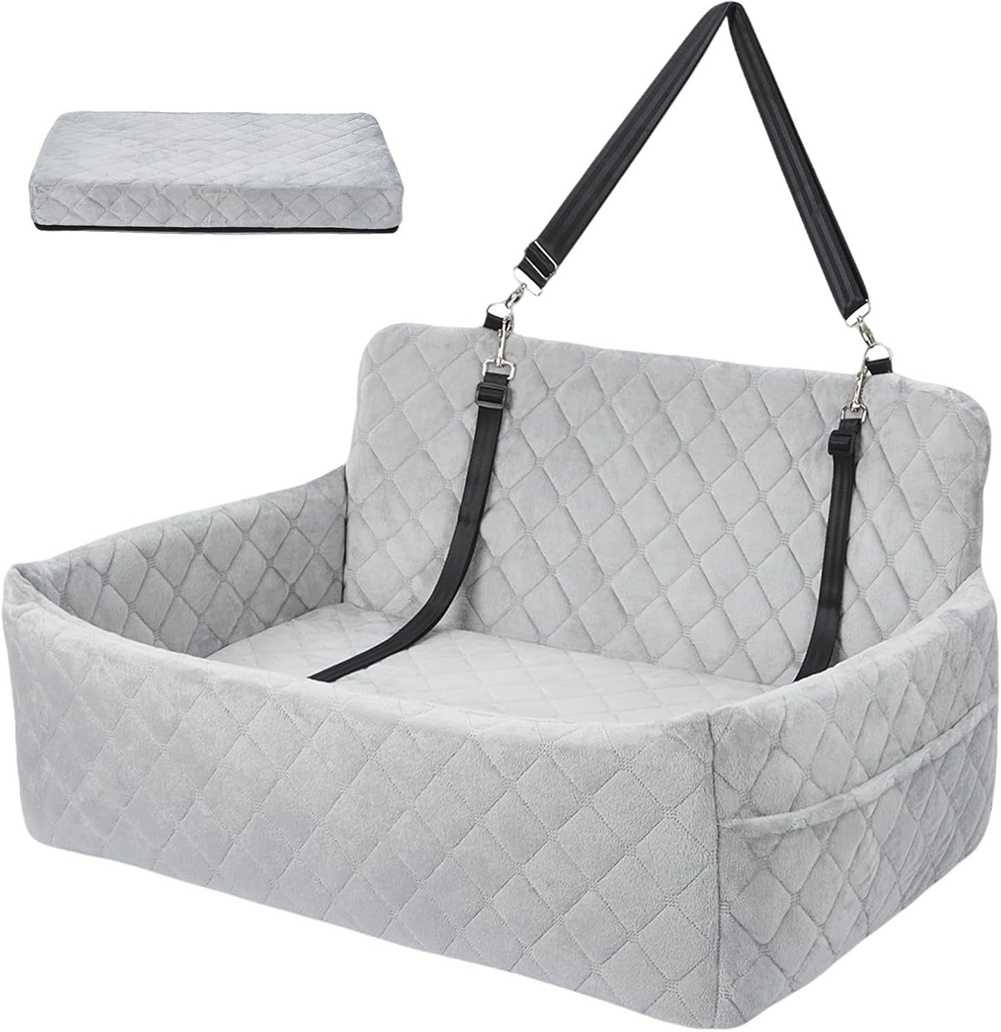 Large Dog Car Seat Bed Memory Foam Booster Travel Seat 55lbs Grey