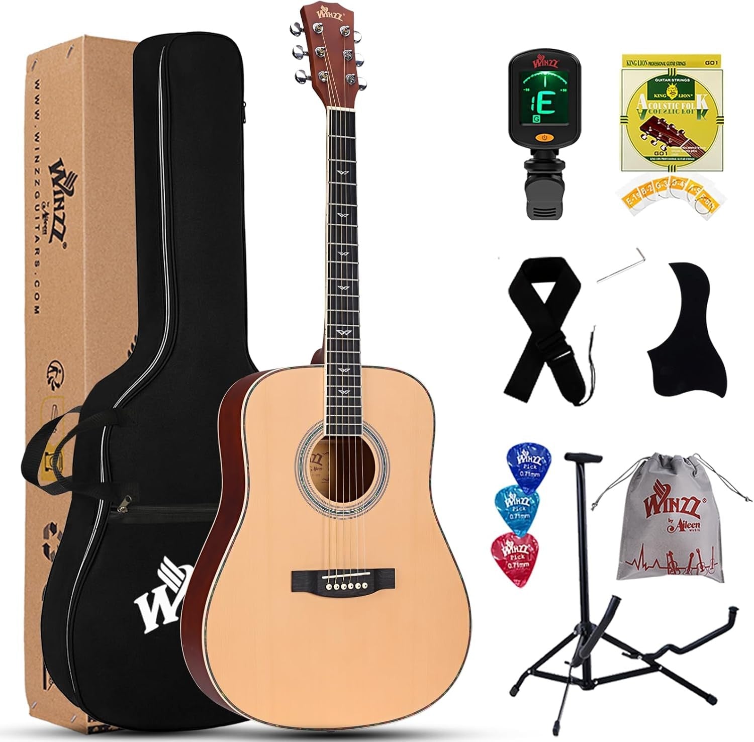 Full Size 4/4 Acoustic Guitar Starter Kit Spruce Steel String