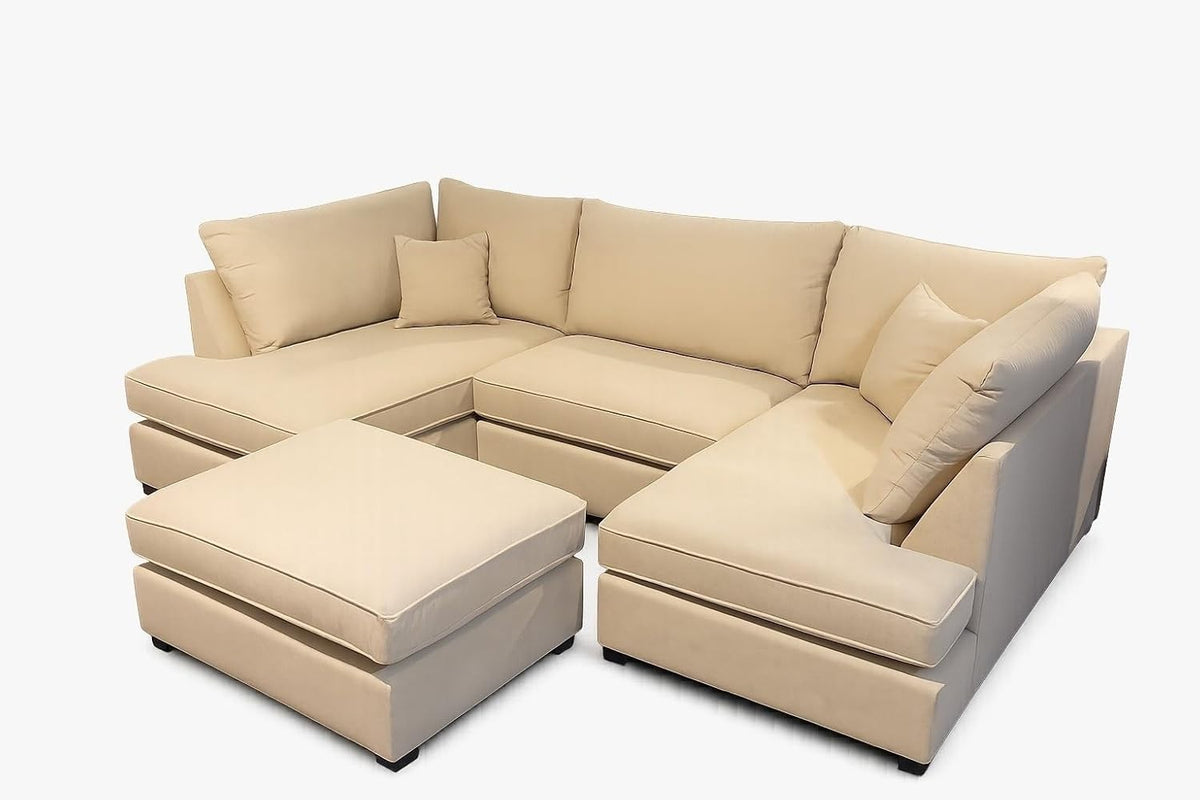 4PC U Shape Sofa with Footstool – Plush Sectional – 5/6 Seater Modular