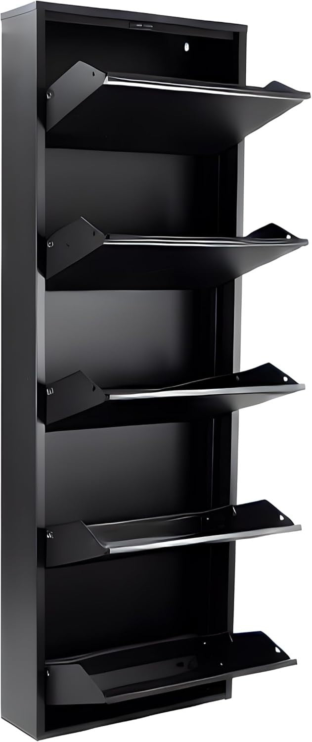 Slim 5-Tier Wall Mounted Shoe Cabinet – Tall Narrow Metal Storage Unit