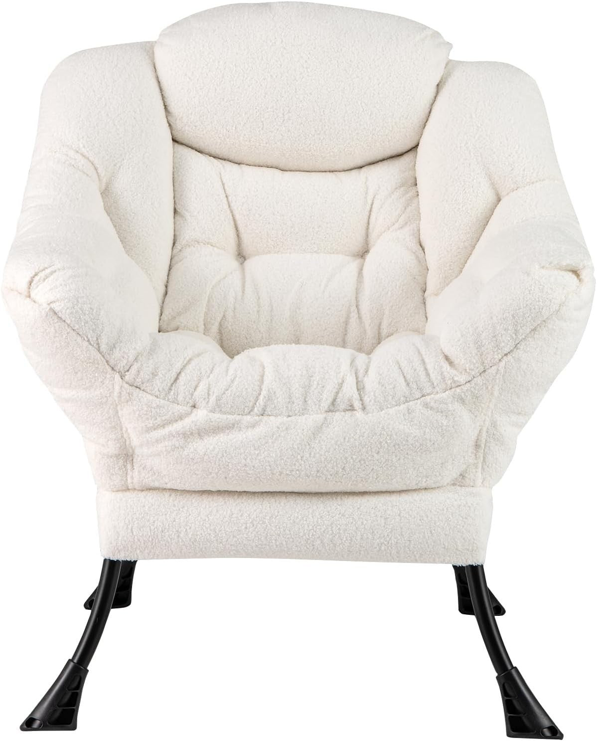 Beige Sherpa Armchair Comfy Lounge Reading Chair Sofa w/ Side Pocket