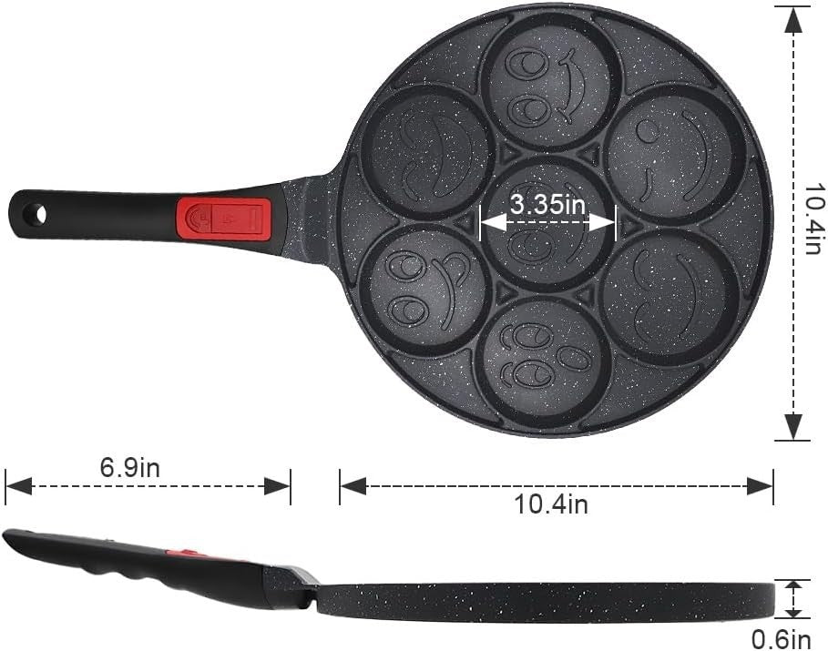 7-Hole Mini Pancake Pan Induction Non-Stick Crepe Mold Detachable Handle Black