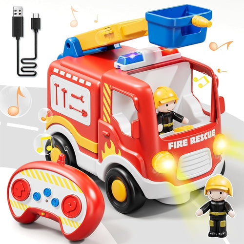 Toddler RC Fire Truck Toy with Lights & Music Remote Control Car Gift Boys Girls