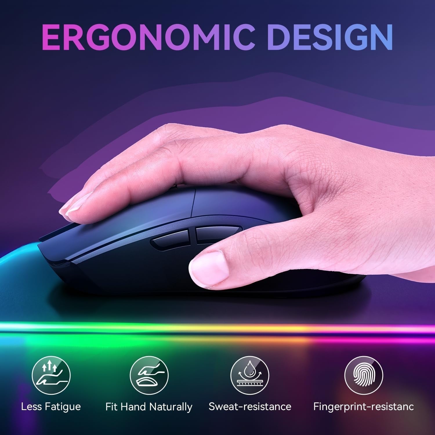 Wireless Gaming Mouse 6400 DPI RGB Rechargeable Tri-Mode PC Mac
