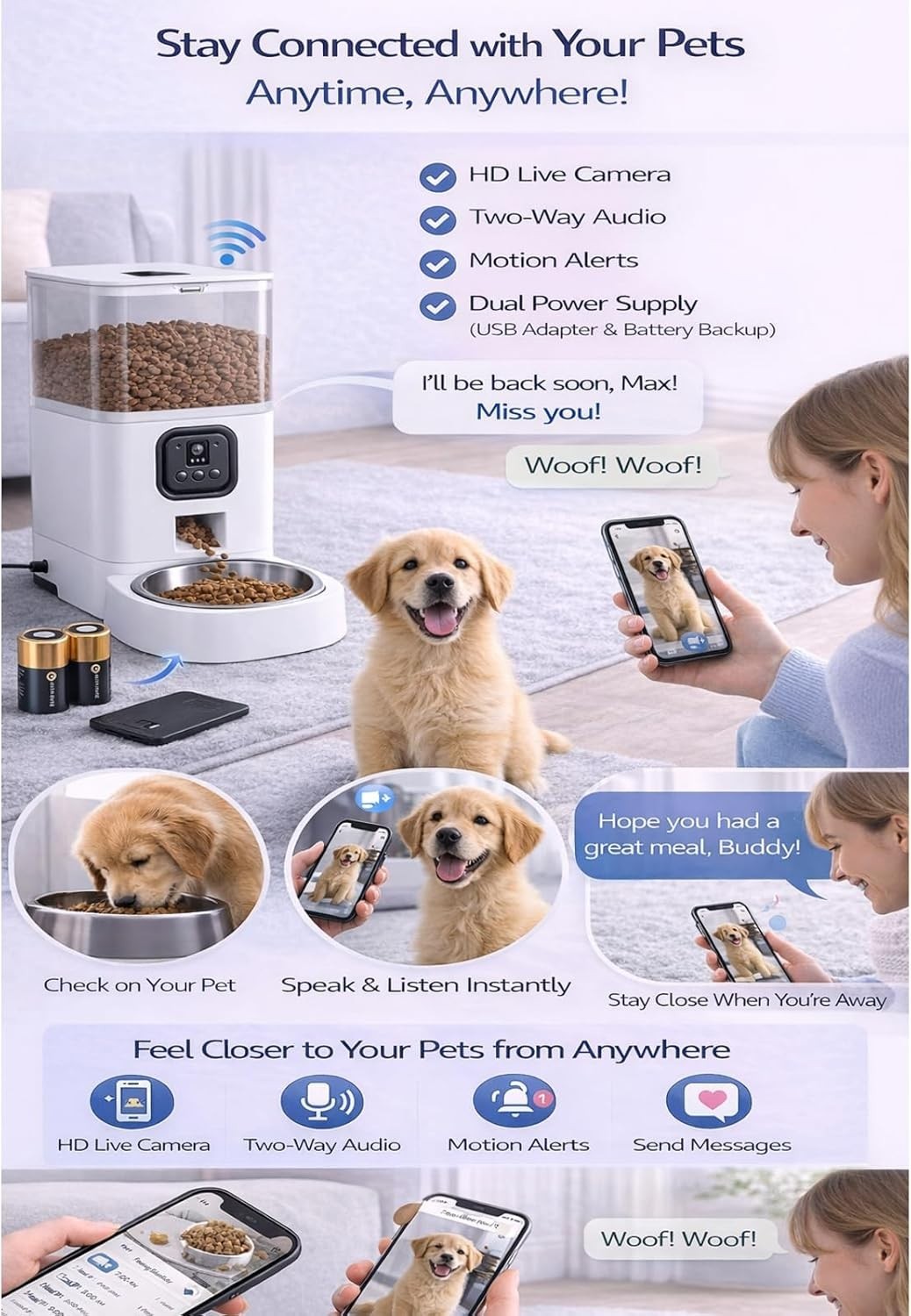 Smart Pet Feeder with Camera WiFi App Control Auto Food Dispenser 4L