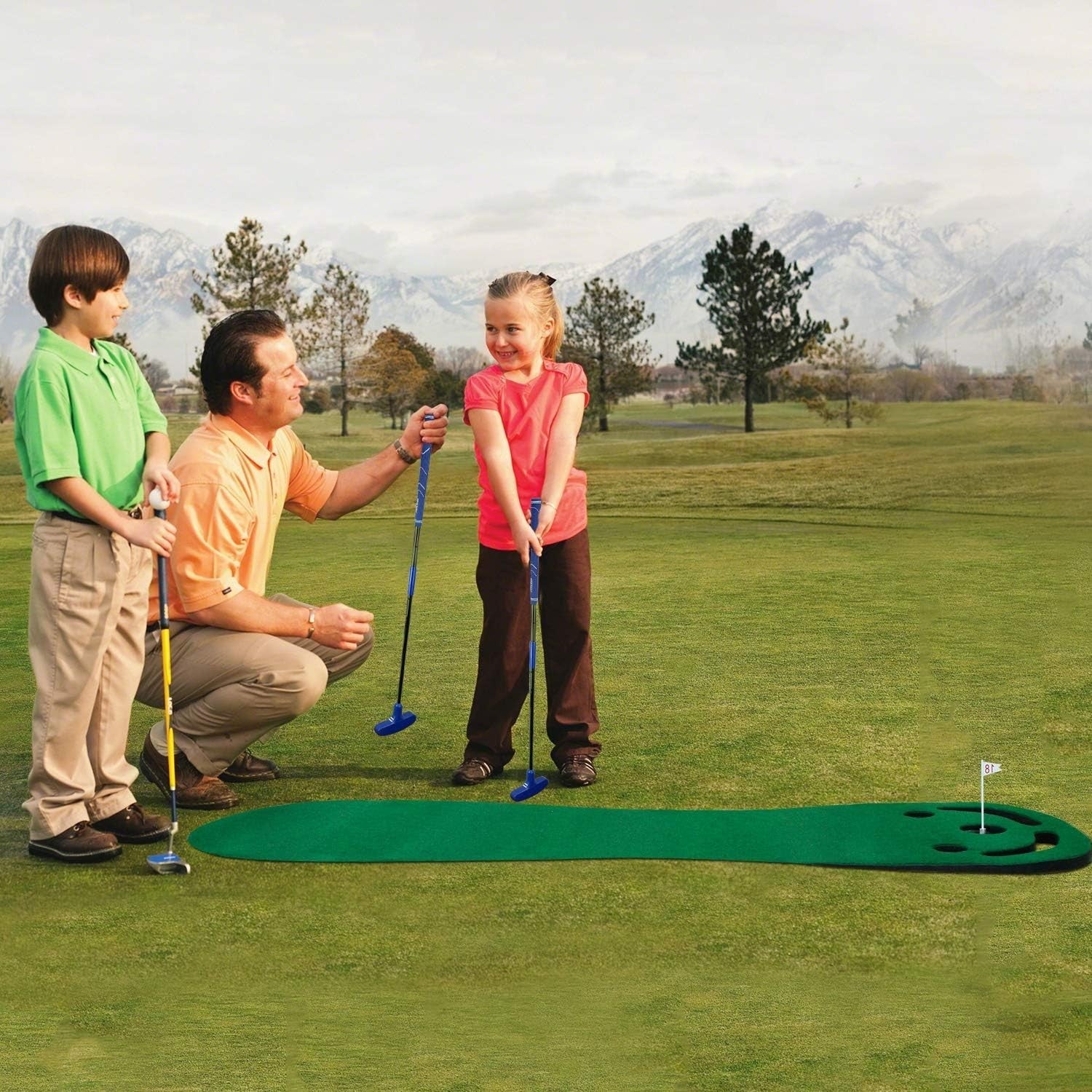 Indoor Golf Putting Mat Training Set Adjustable Putter 3 Balls Cup