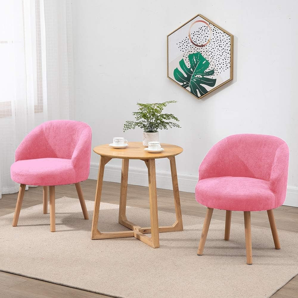 Set of 2 Pink Linen Tub Chairs Lounge Side Armchairs