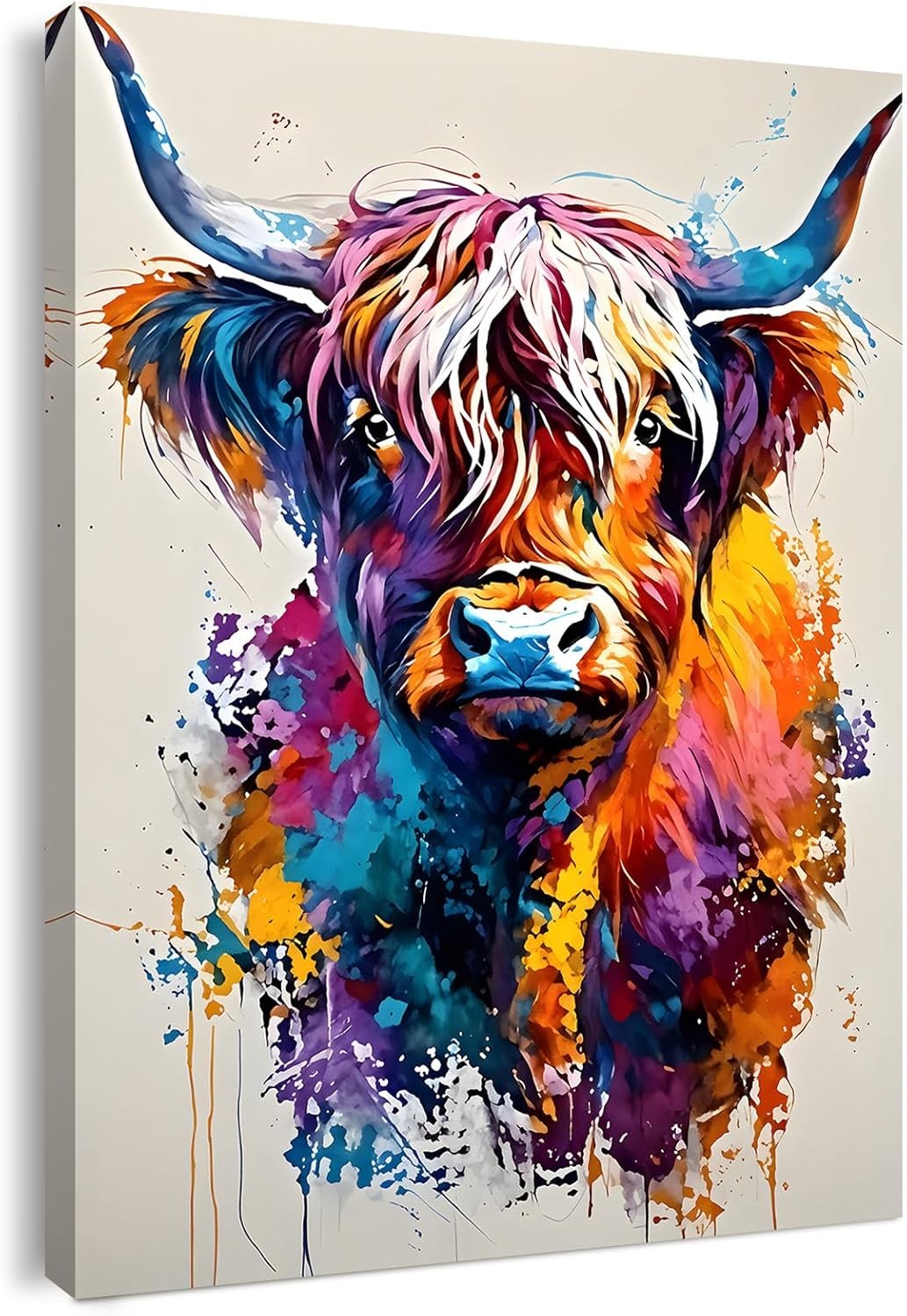 Colourful Highland Cow Canvas Wall Art 12x16in Framed Print