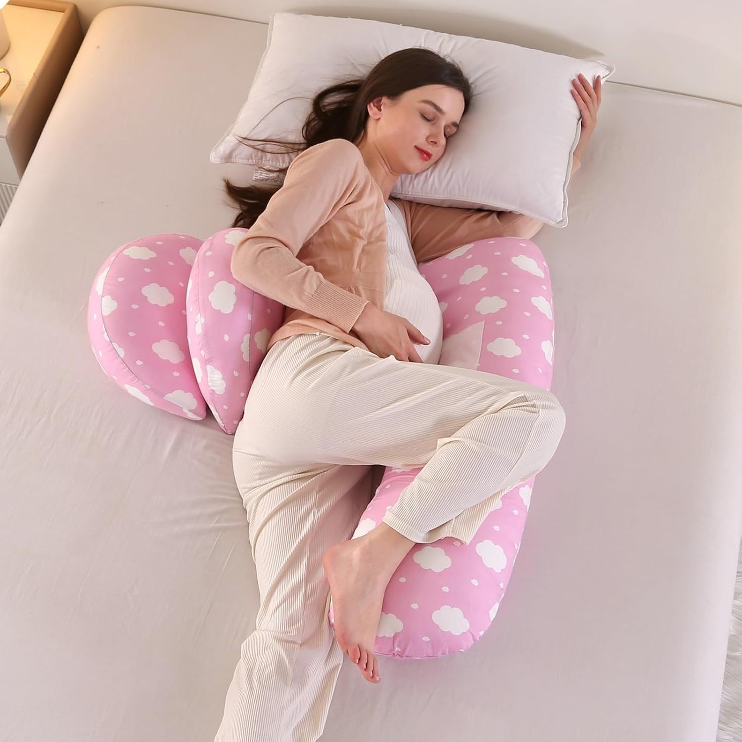 Pregnancy Pillow Full Body U Shape Maternity Support Removable Cover Pink