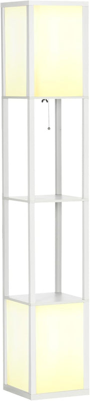 Corner Floor Lamp with Shelves Dual Light Modern Storage Standing Lamp White