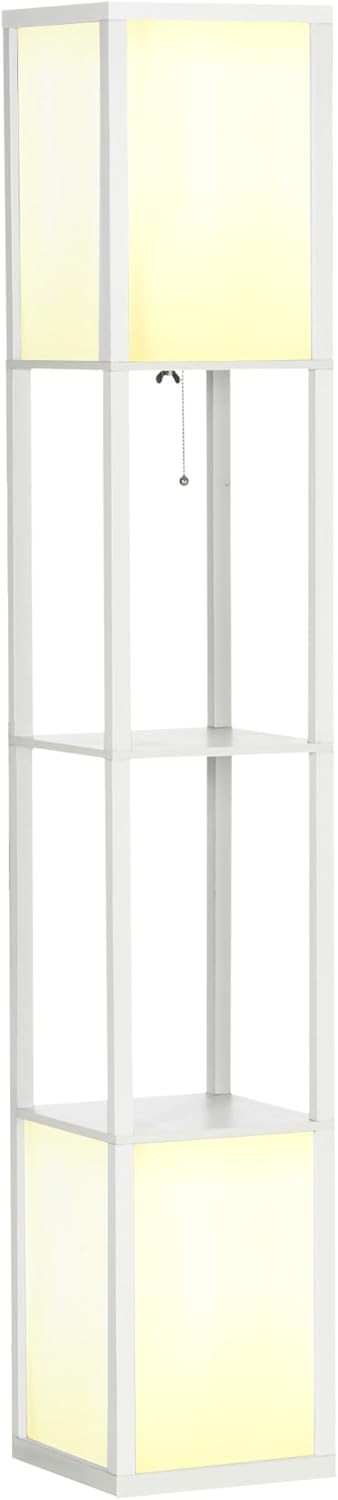 Corner Floor Lamp with Shelves Dual Light Modern Storage Standing Lamp White