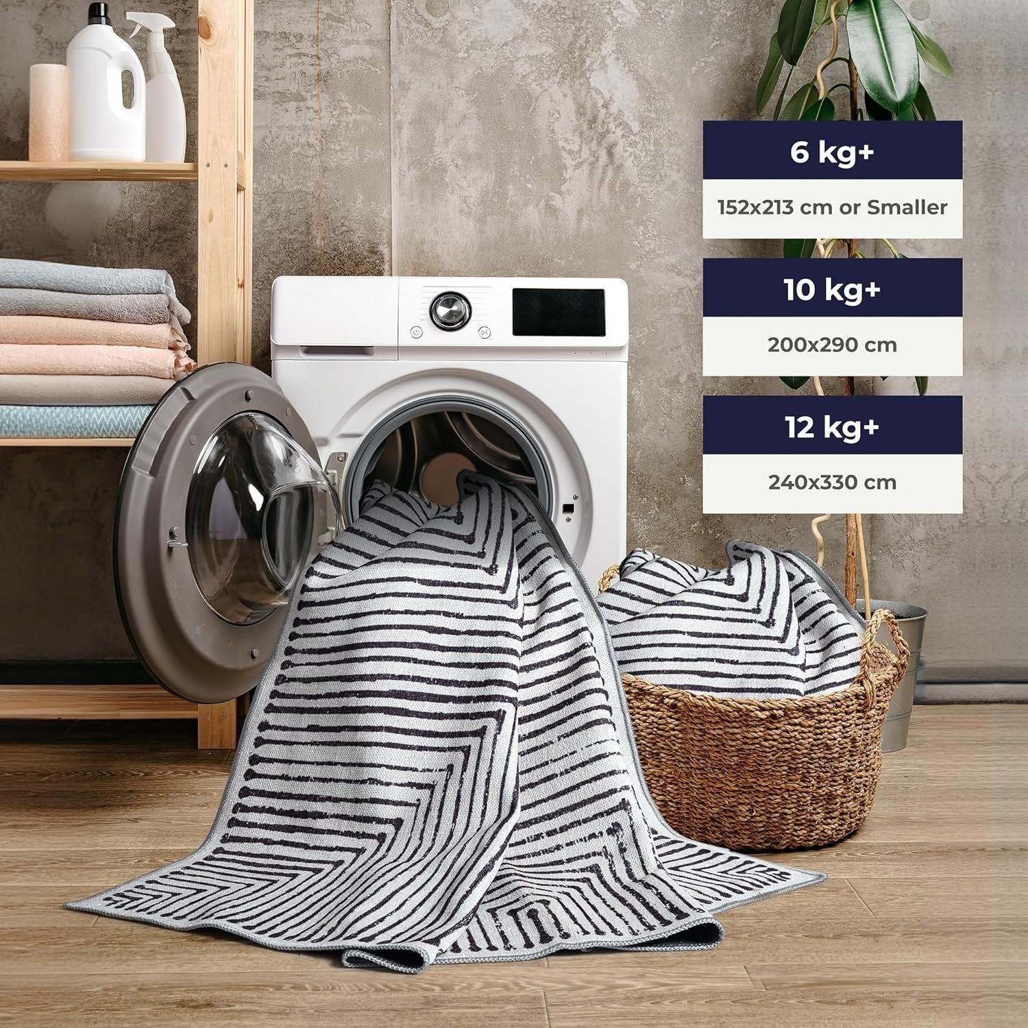 Washable Rug 122x170cm Non-Slip Short Pile Modern Grey Black Geometric Carpet