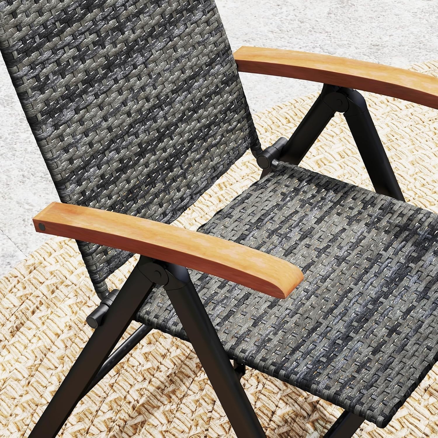 Space Saving Folding Bistro Set Rattan Chairs Round Table Balcony Garden