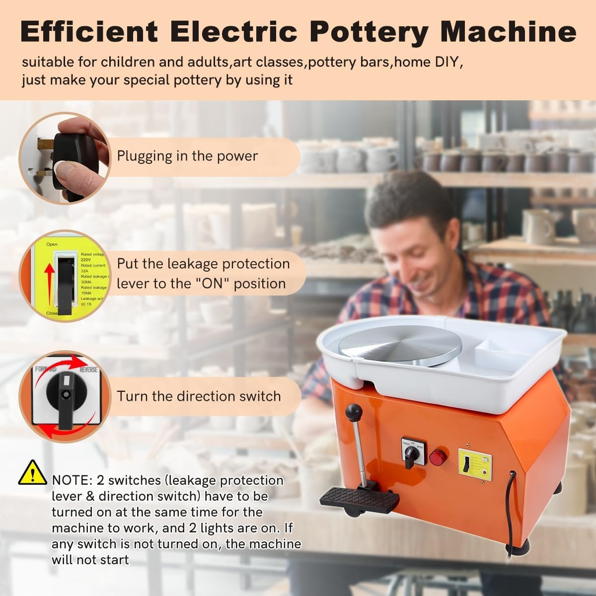 350W Electric Pottery Wheel 25cm Adjustable Speed Pedal DIY Clay