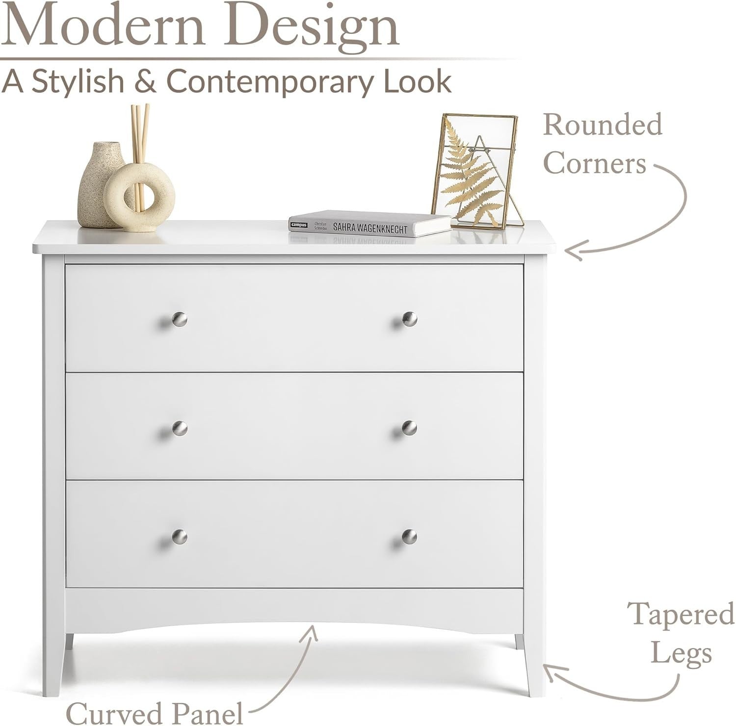 Modern White 3 Drawer Chest, MDF Storage Unit, Chrome Handles, 80cm Wide