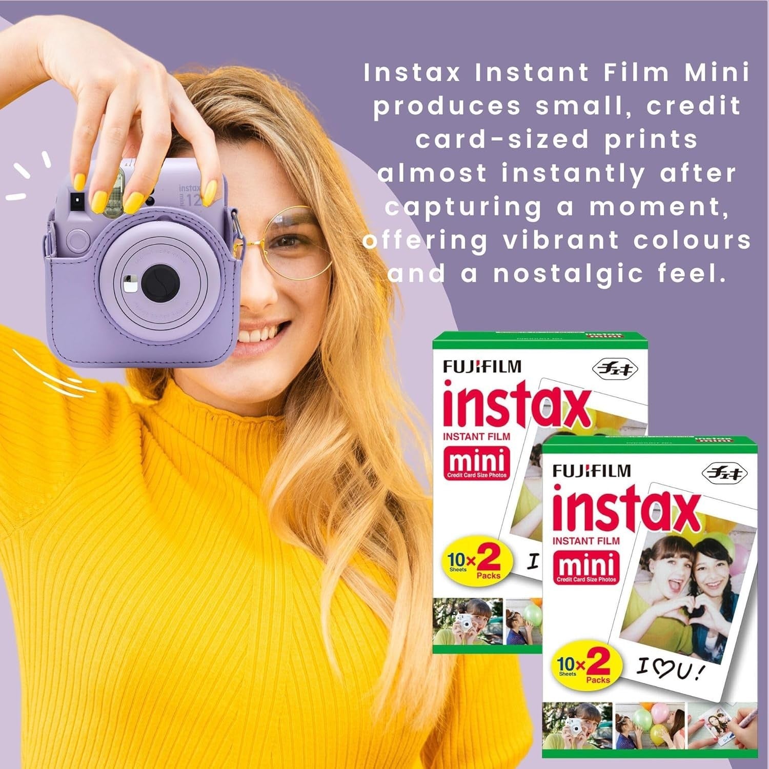 Instant Camera Bundle Purple 40 Film Shots Case Album Filters Kit