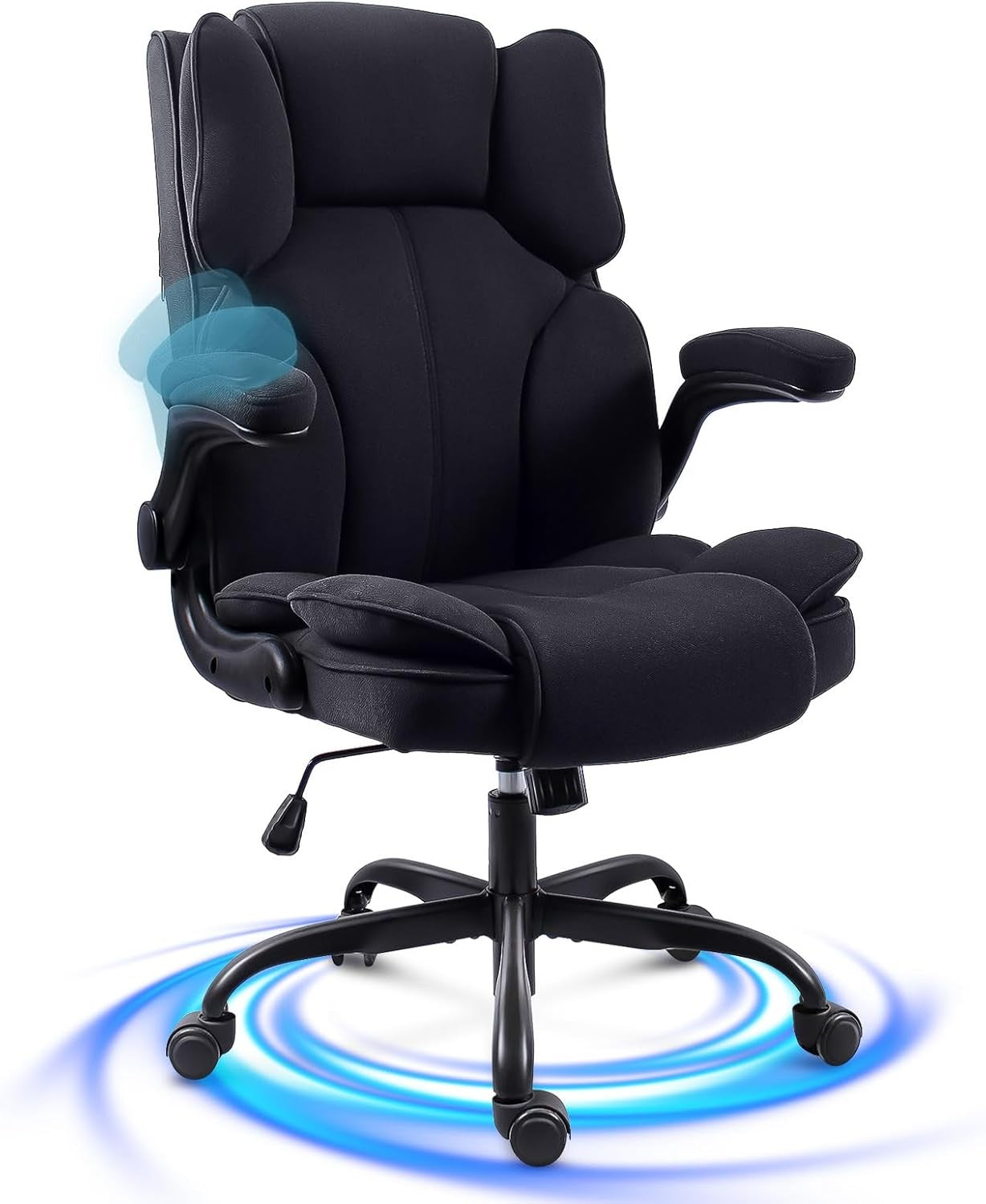 Ergonomic Office Chair Fabric 90° Flip-Up Arms Black