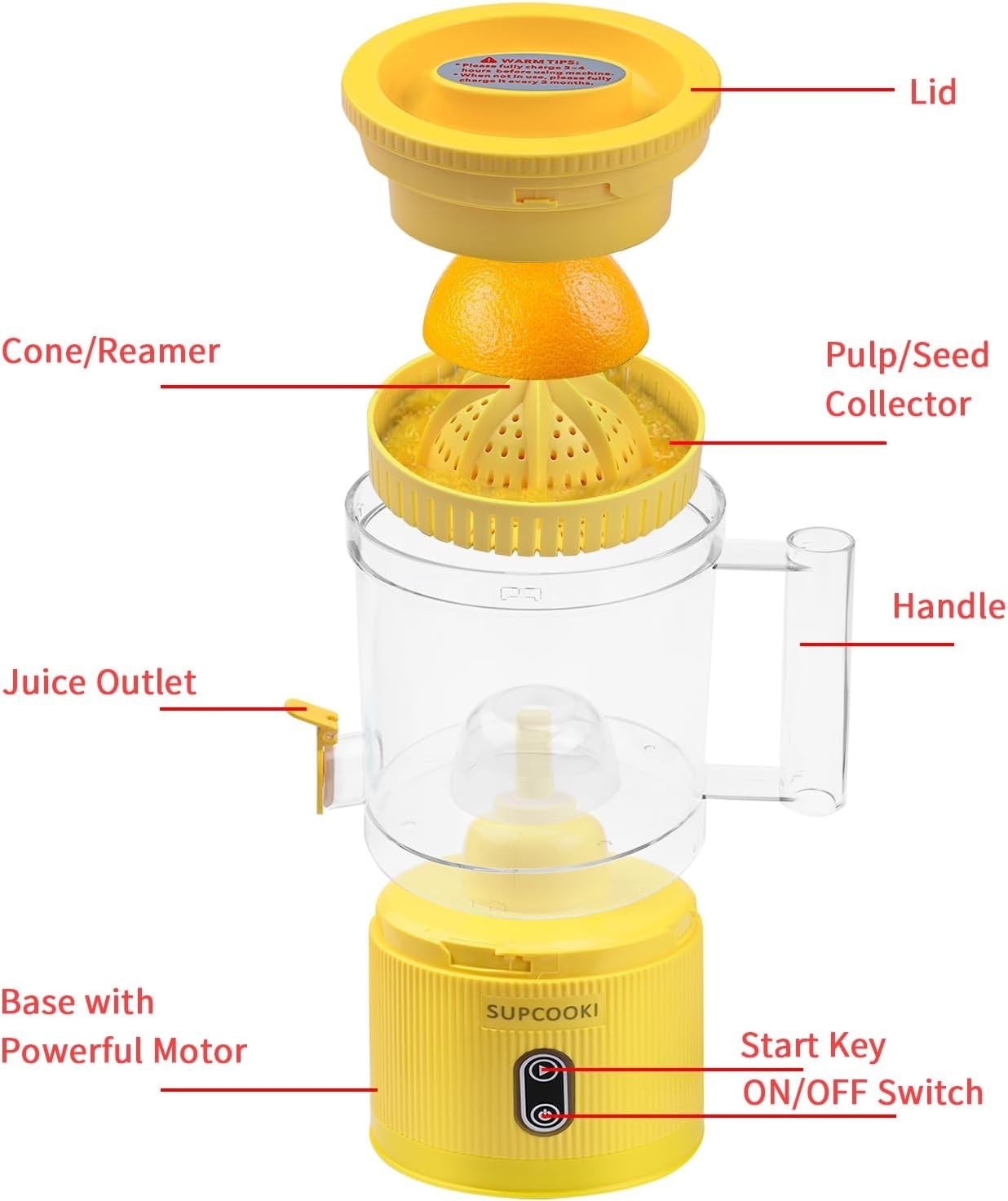 Cordless Electric Citrus Juicer USB Rechargeable Touch Control Portable